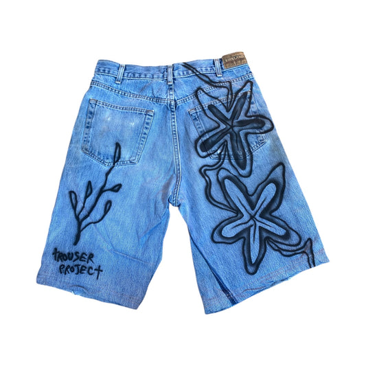 Reworked denim shorts with freehand airbrush 1of1 (W33)