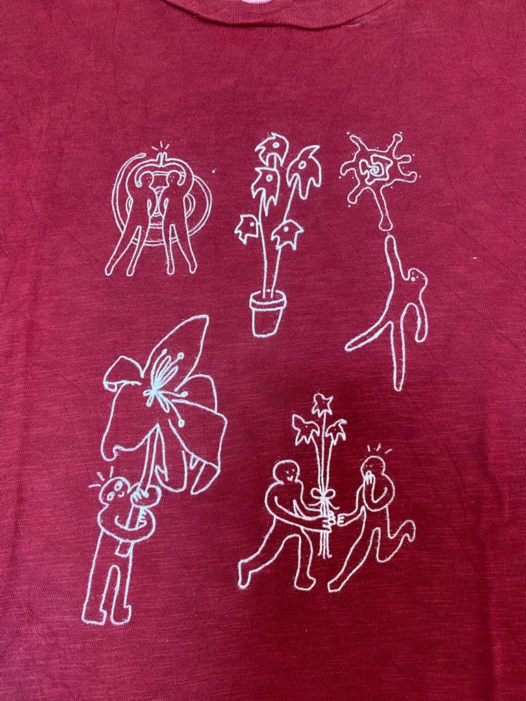 Burgundy Upcycled Pre-Loved T-Shirt – White Screenprints 1of1 (XL)