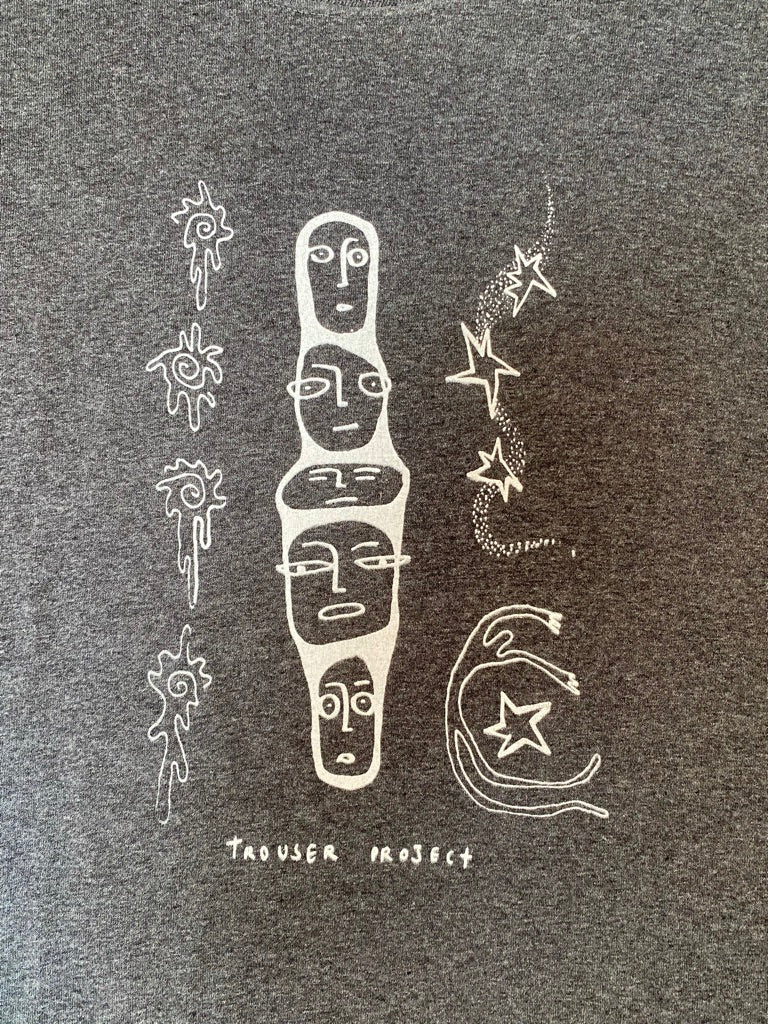 Grey Upcycled Pre-Loved T-Shirt – White Screenprints 1of1 (L)