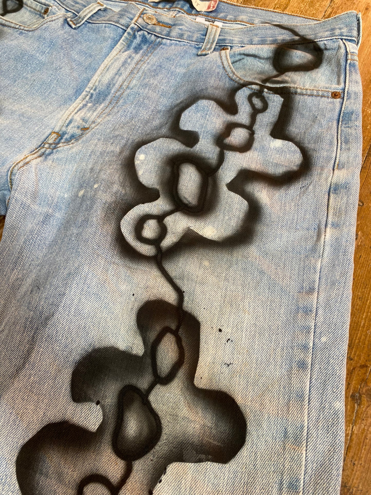 Reworked denim shorts with freehand airbrush 1of1 (W36)