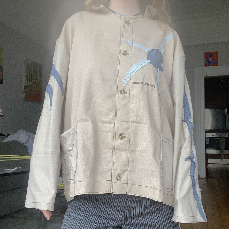Boxy Work Shirt – Beige Linen, Handmade 1 of 1