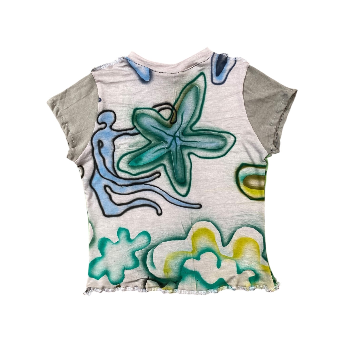 Summer baby T - freehand airbrush designs and deadstock fabric 1of1 (XS)