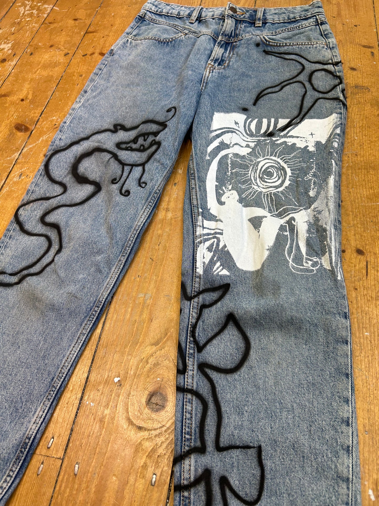 Upcycled Printed Jeans