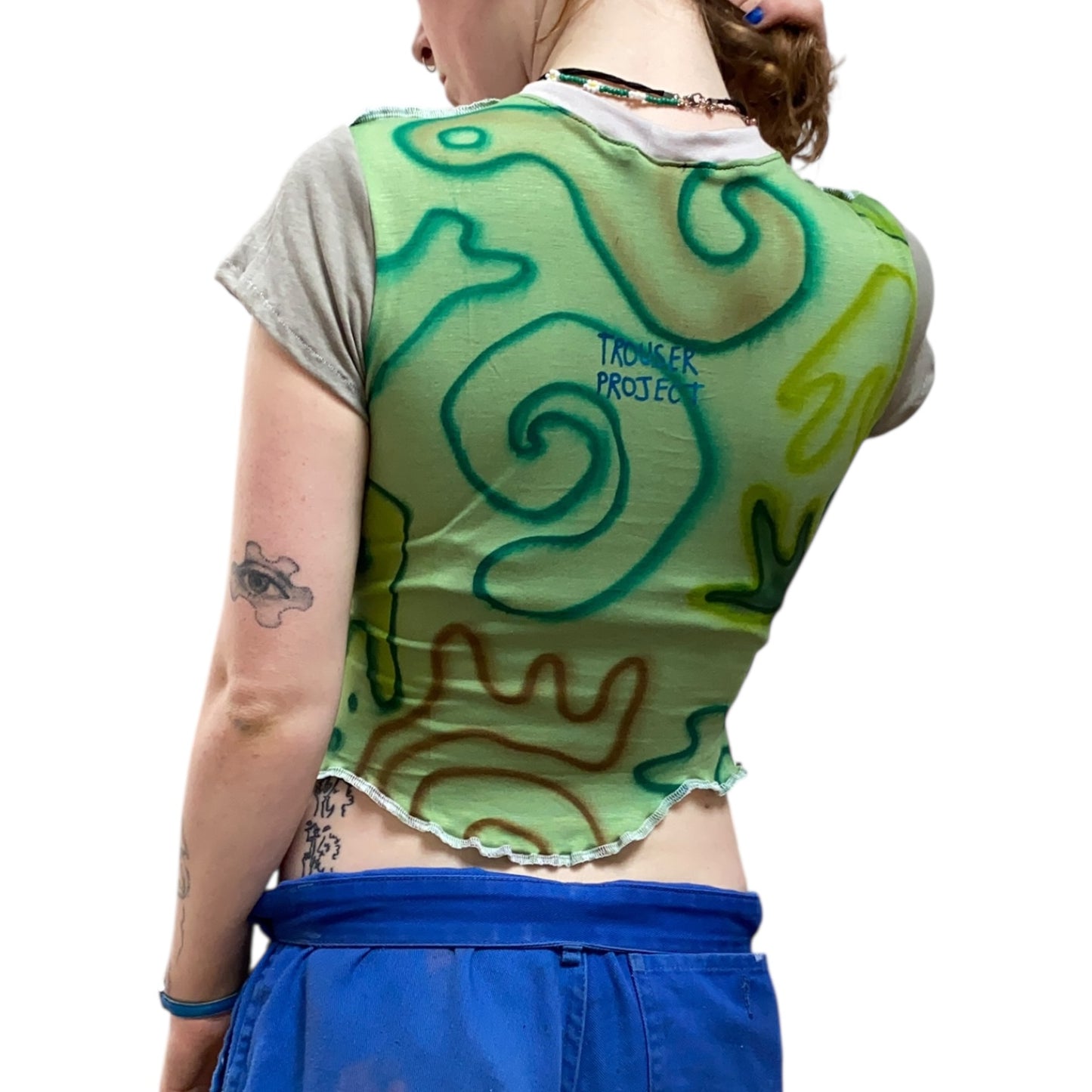 Summer baby T - freehand airbrush designs and deadstock fabric 1of1 (XS)