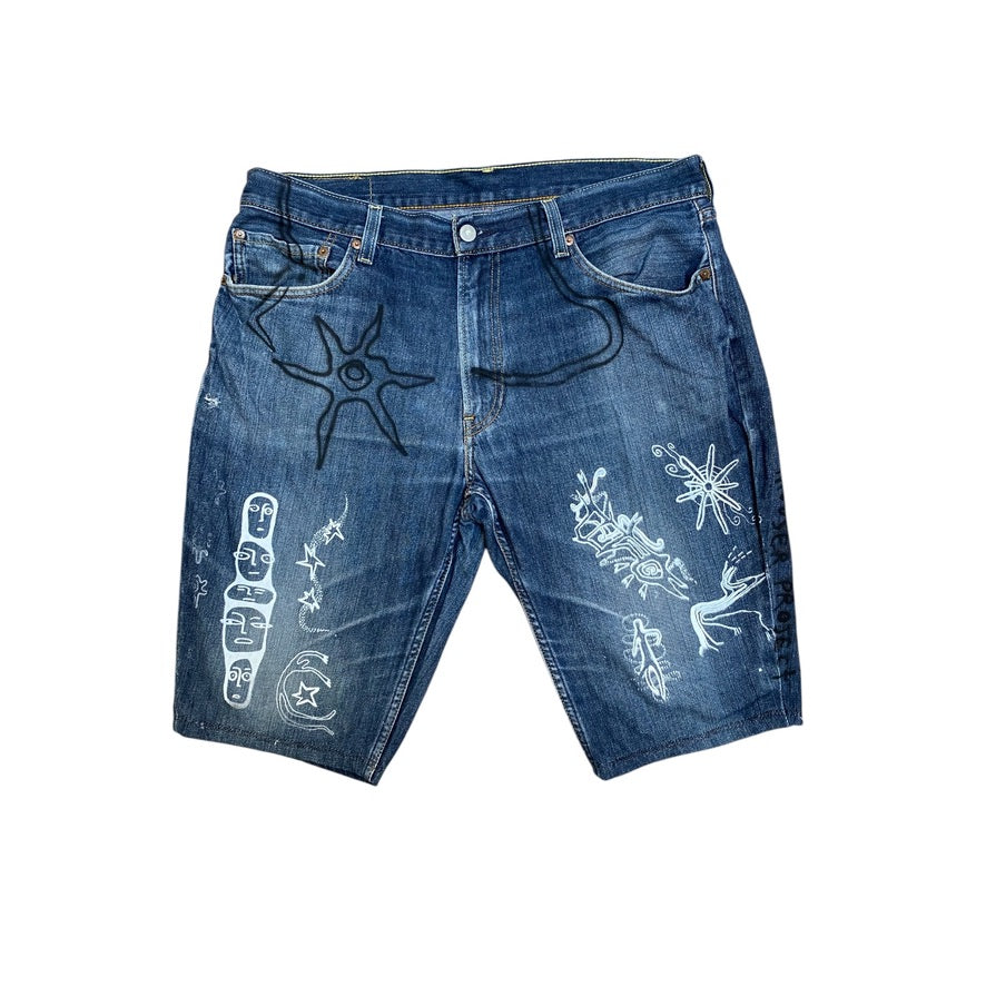 Upcycled Vintage Levi’s Denim Jorts – Reworked & Airbrushed (W38")