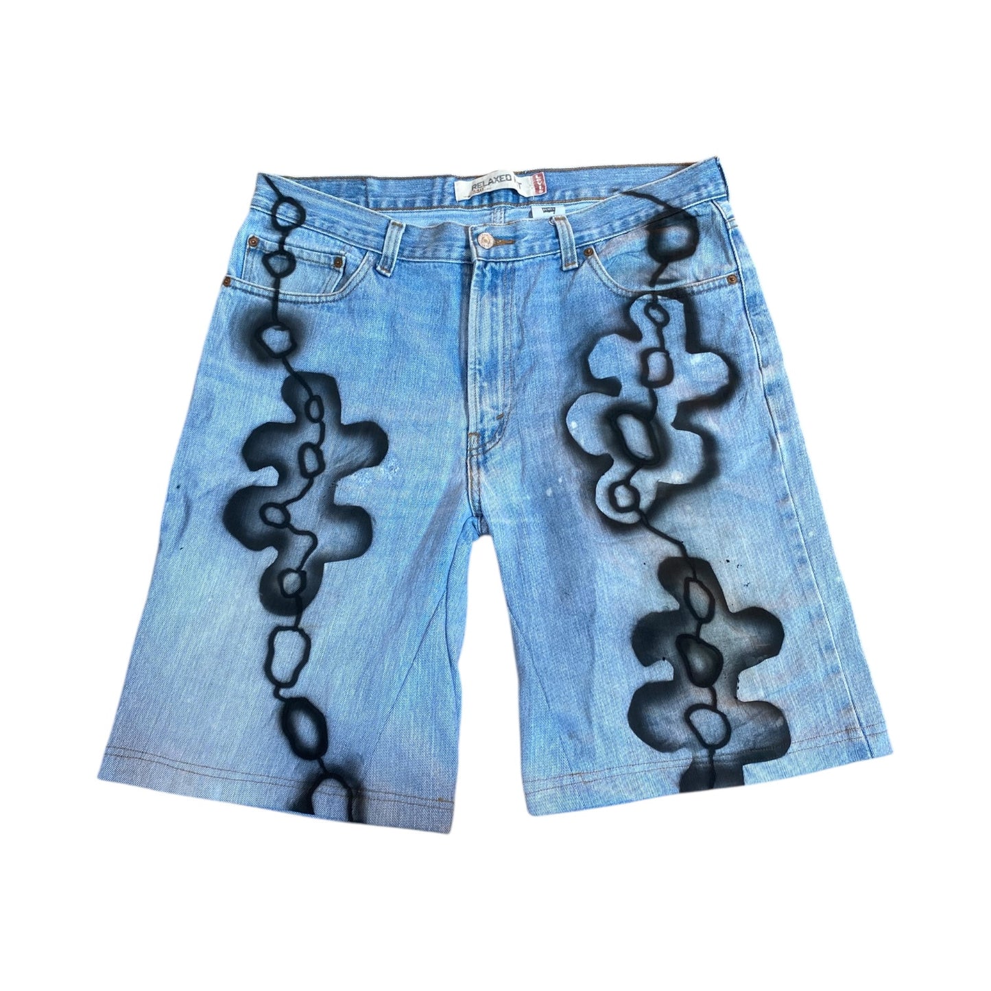 Reworked denim shorts with freehand airbrush 1of1 (W36)