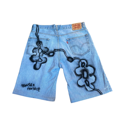 Reworked denim shorts with freehand airbrush 1of1 (W36)