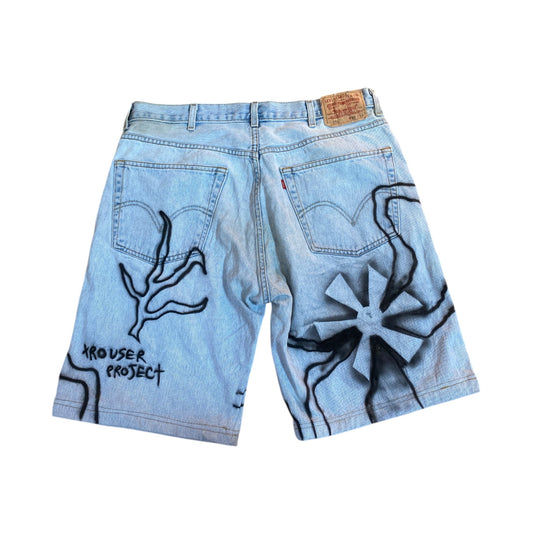 Reworked Levi’s denim shorts with freehand airbrush 1of1 (W38)