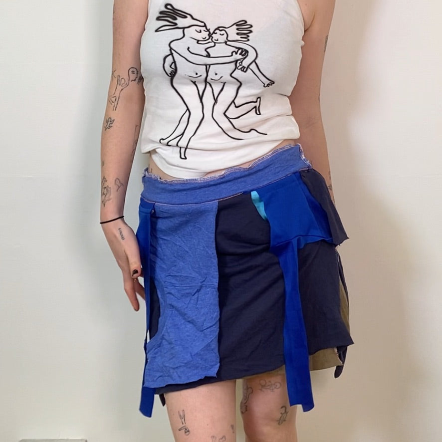 Sustainable Blue Skort – Handmade from Fabric Scraps (L)