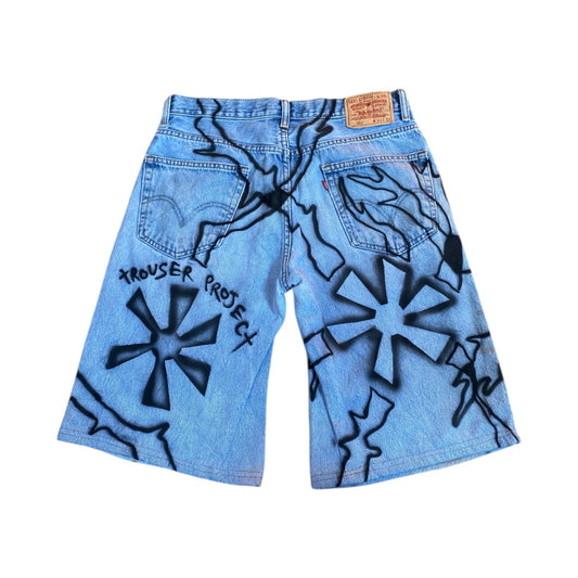 Reworked Levi’s denim shorts with freehand airbrush 1of1 (W33)