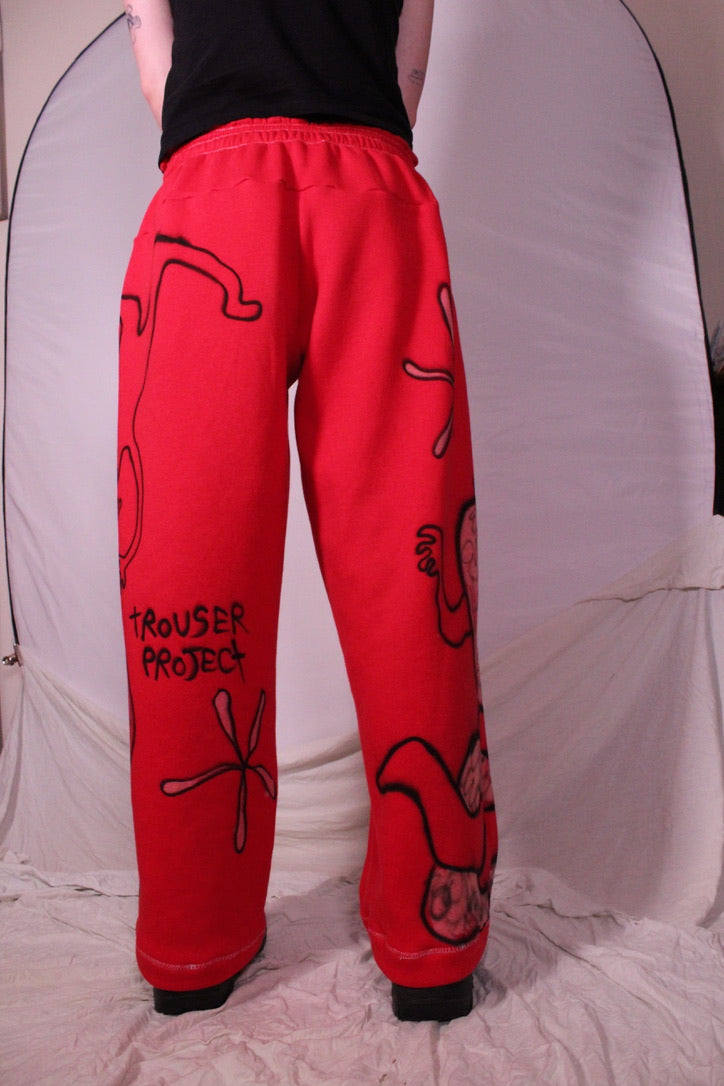 Red Trackies – Deadstock Knit Fleece, 1 of 1 Airbrush Design