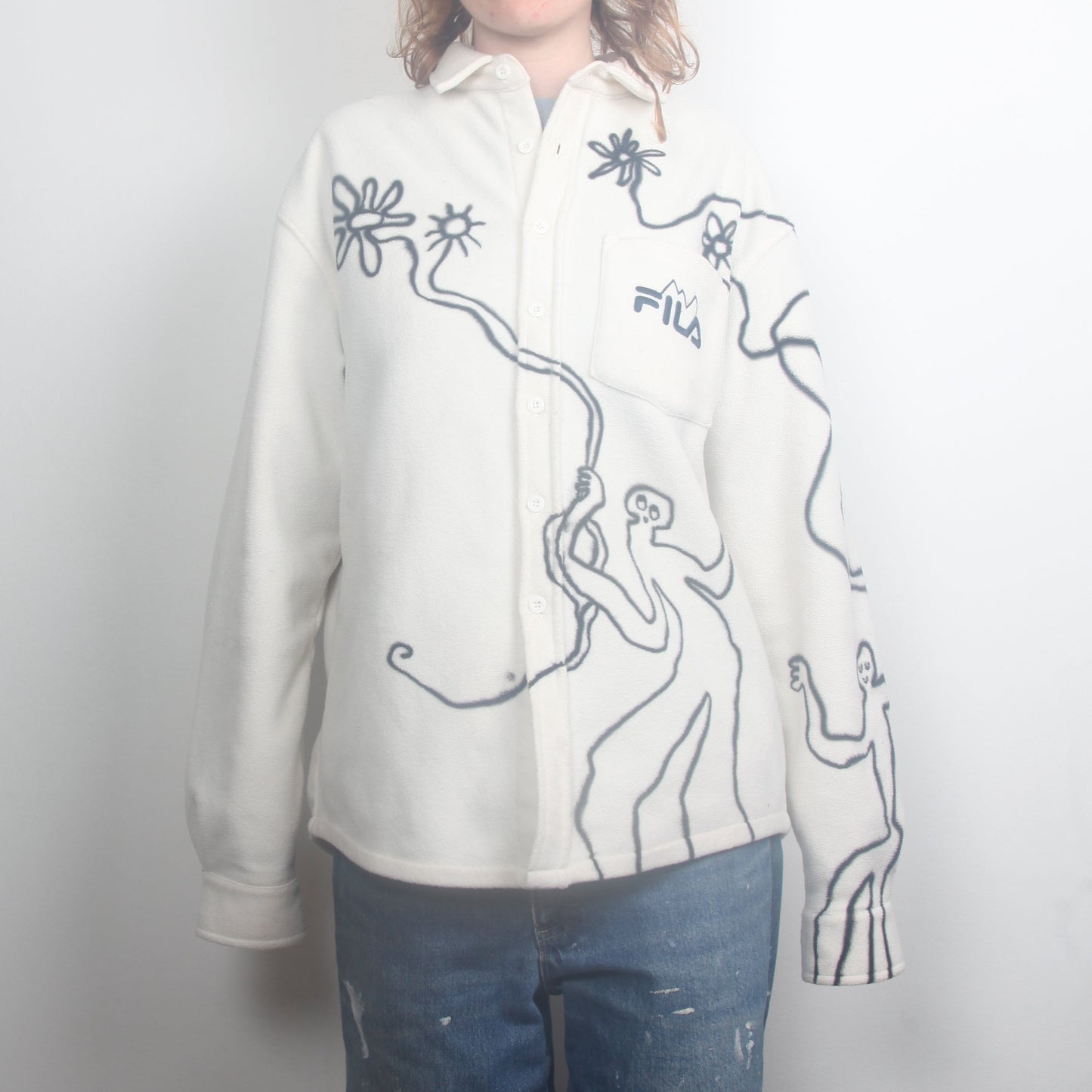 Cream Button Up Fila Upcycled Fleece