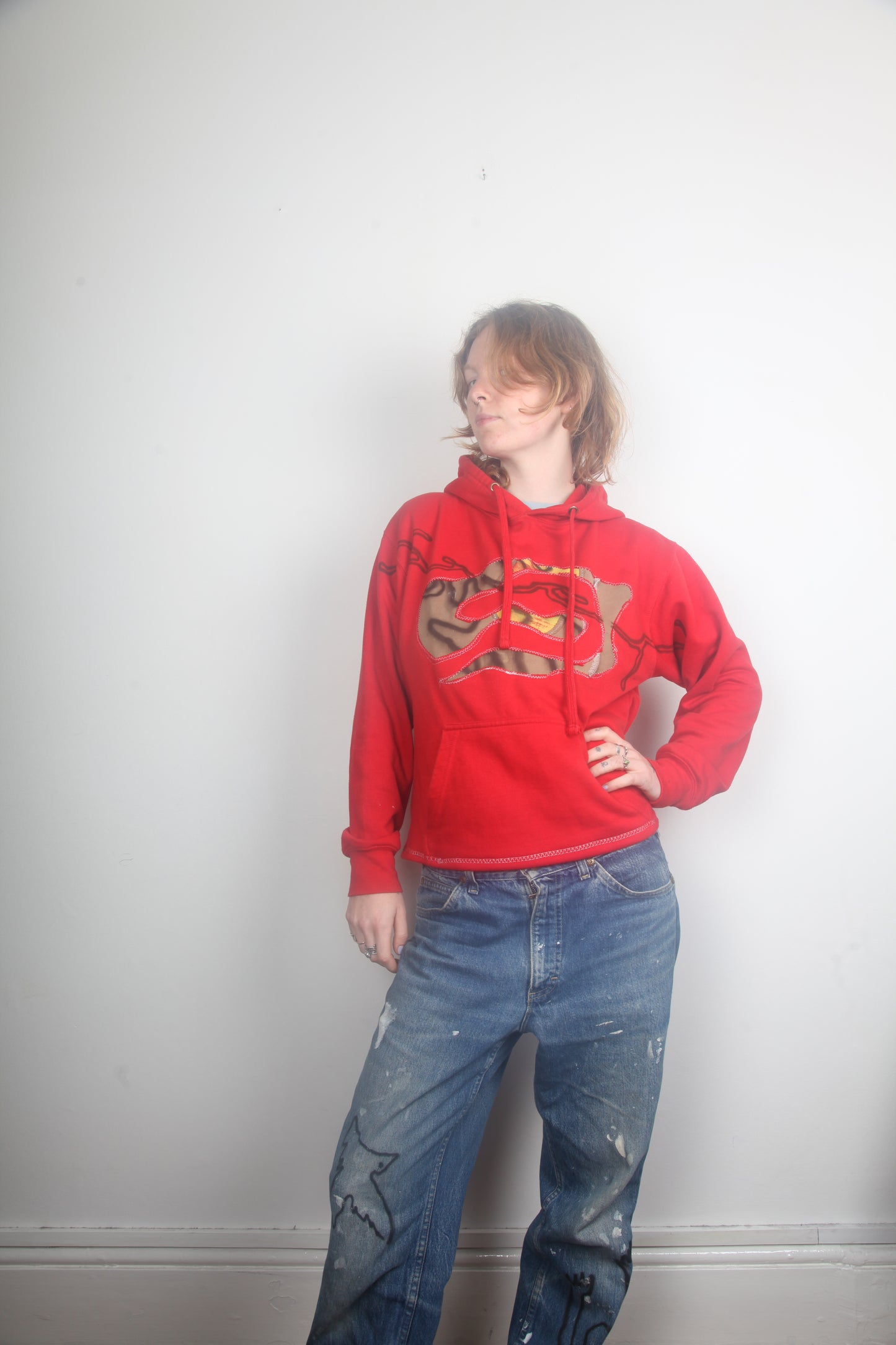 Upcycled Red Hoodie Airbrush Designs