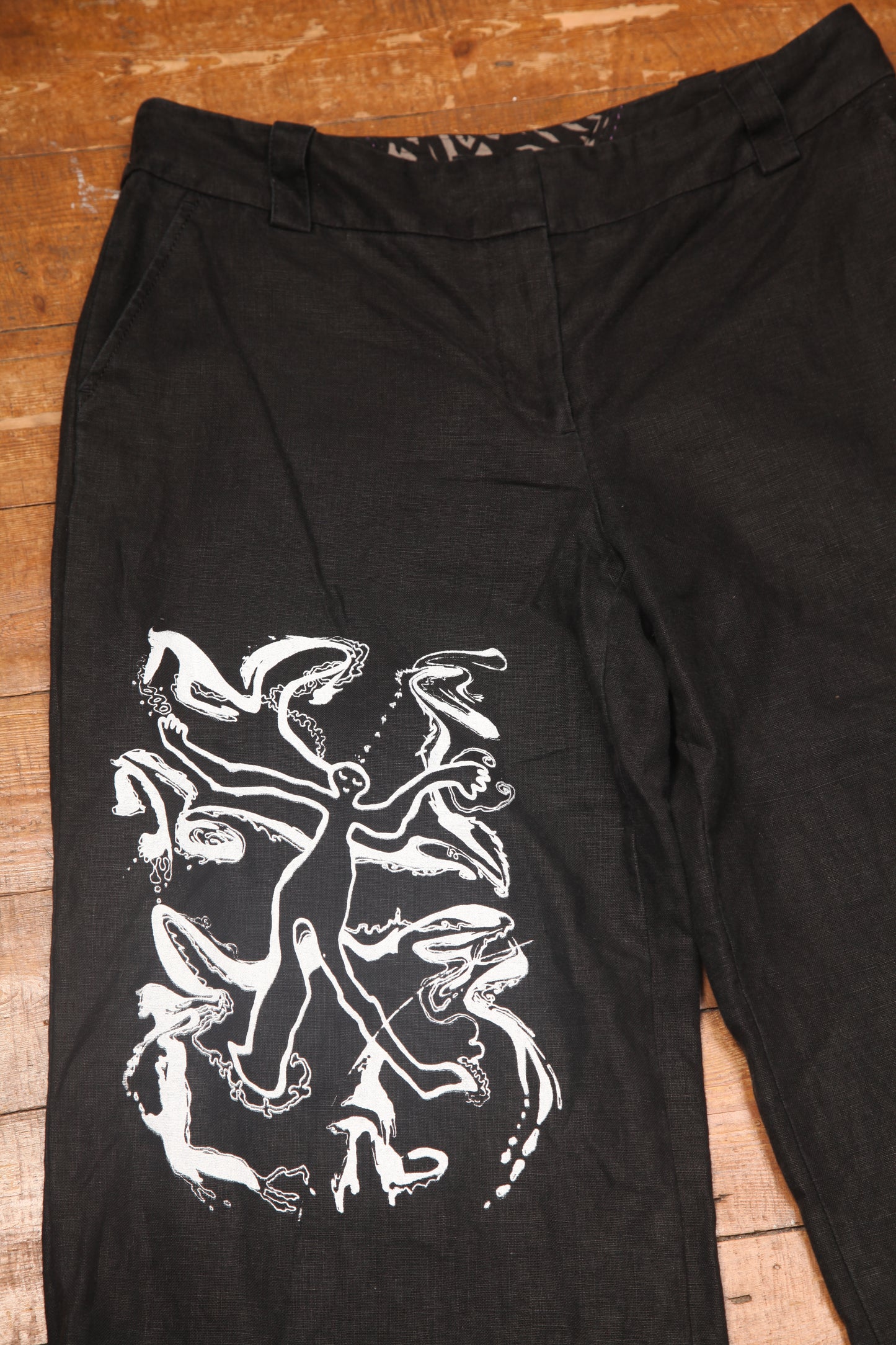 Upcycled Screenprint Black Smart Trousers (W30)