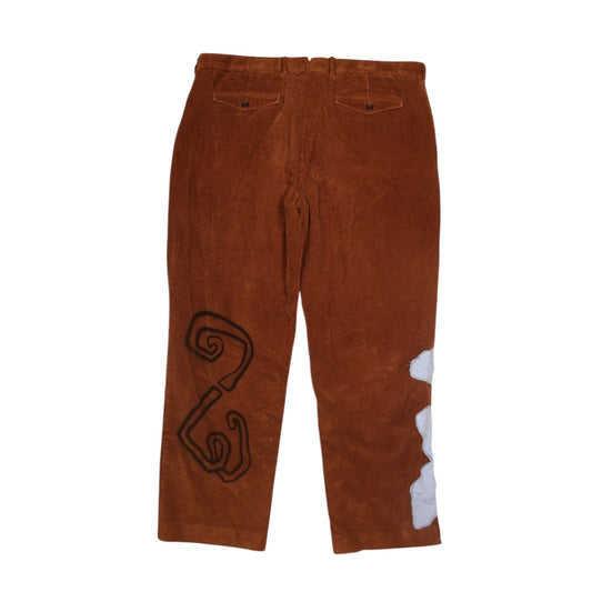 Upcycled Screenprint Brown Corduroy Trousers W38