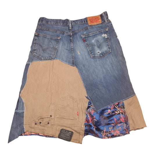 Patchwork denim midi skirt (W34)