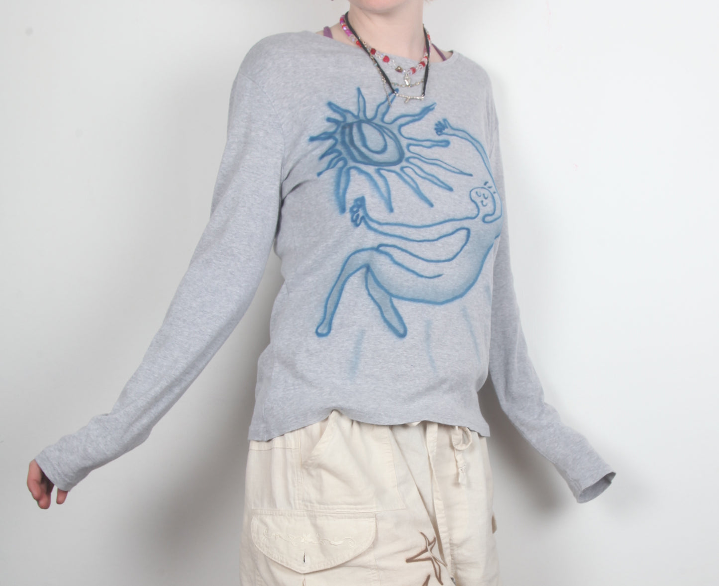 Screenprint Grey Long Sleeve T-Shirt (M)