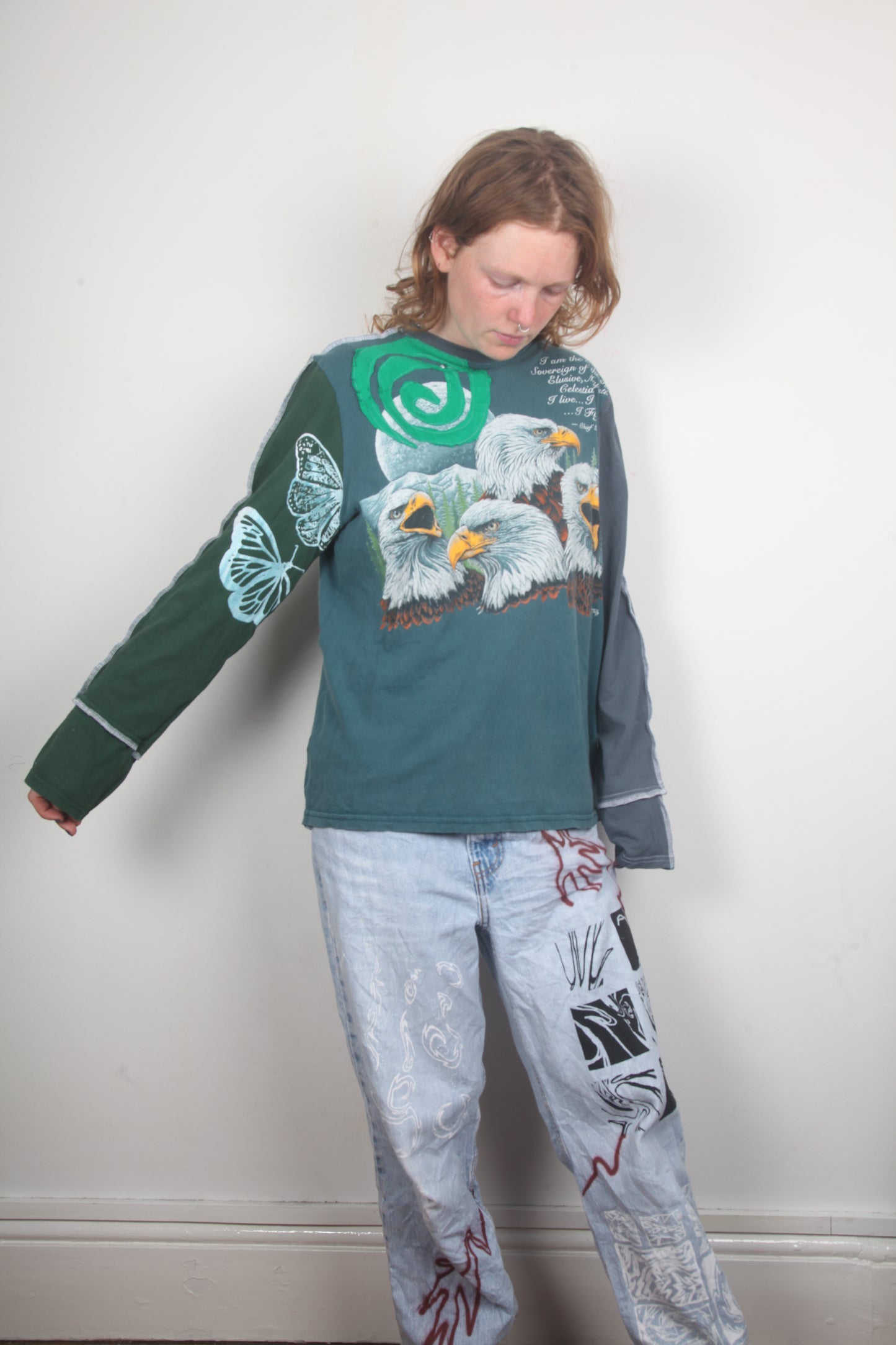 Long Sleeve Patchwork Graphic Tee (L)