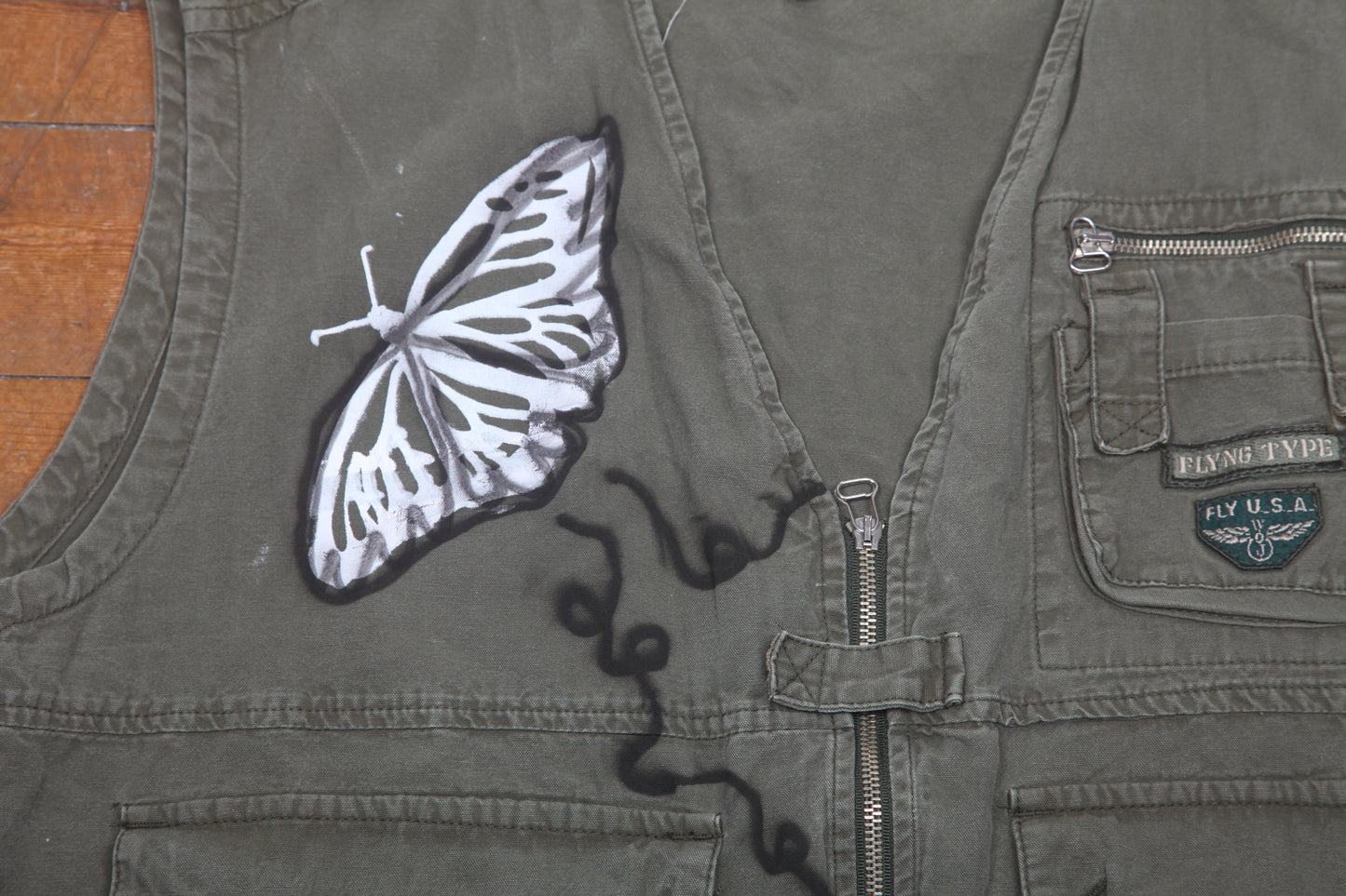 Upcycled Khaki Zip Up Vest (XXL)