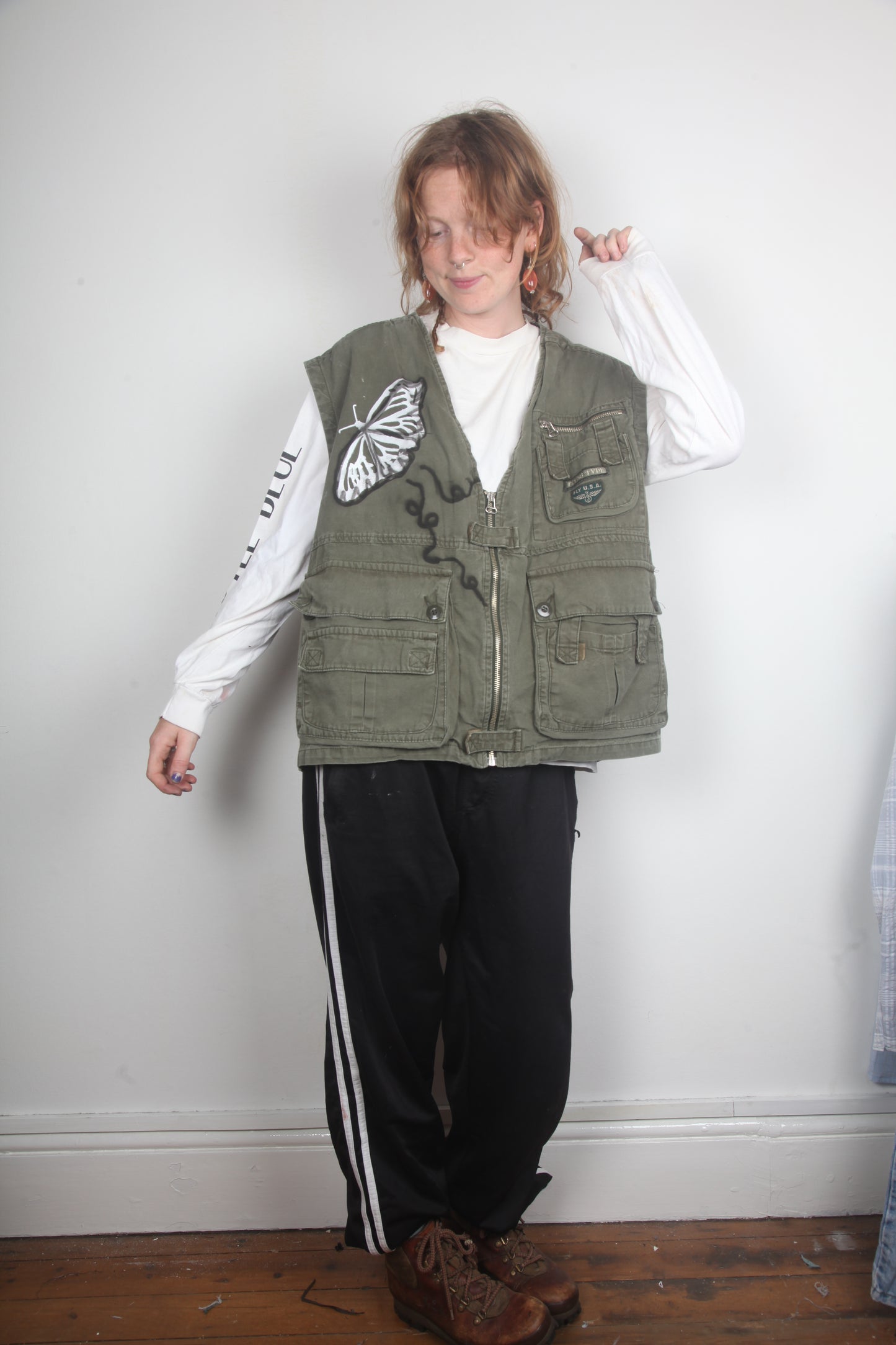 Upcycled Khaki Zip Up Vest (XXL)