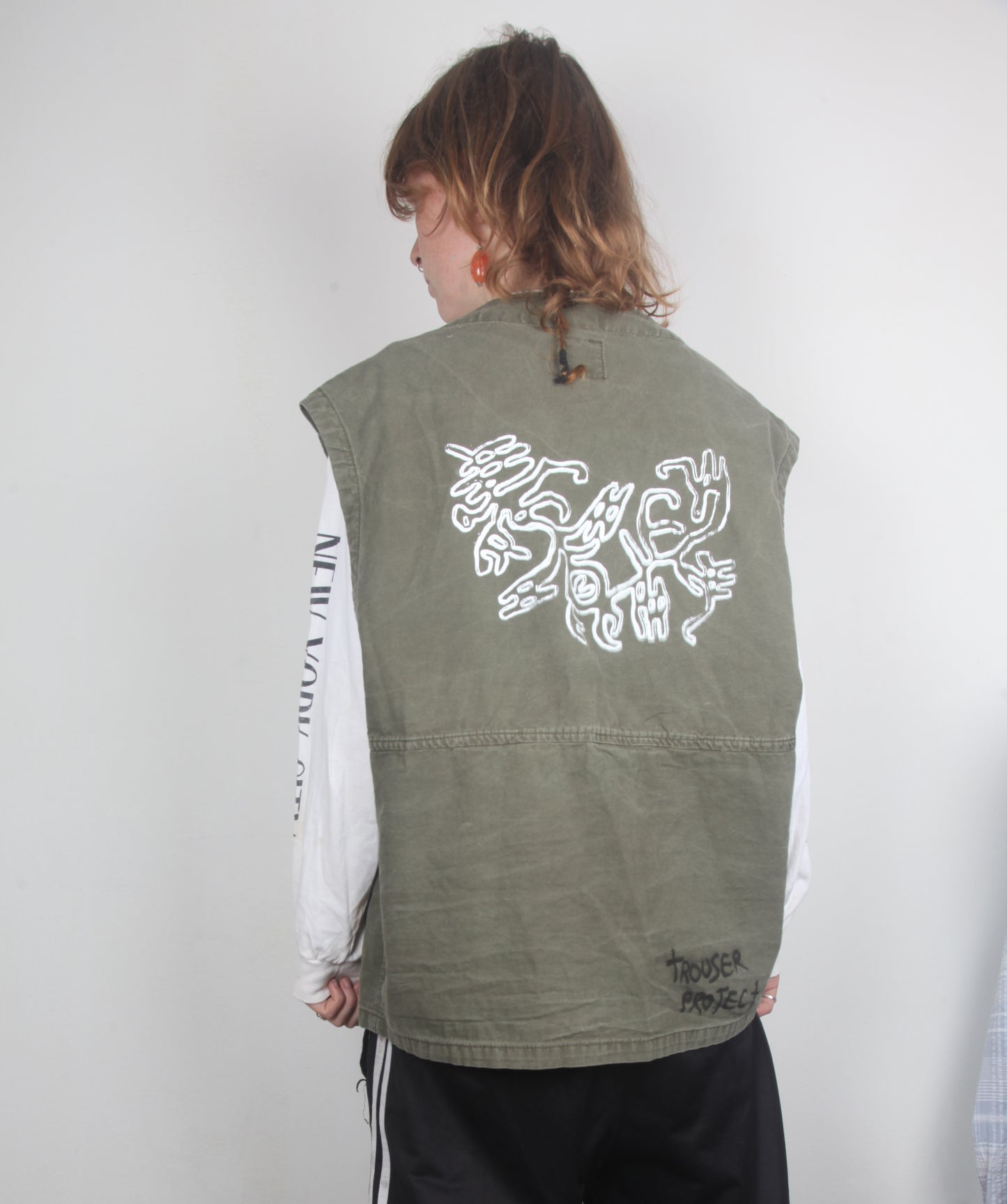 Upcycled Khaki Zip Up Vest (XXL)