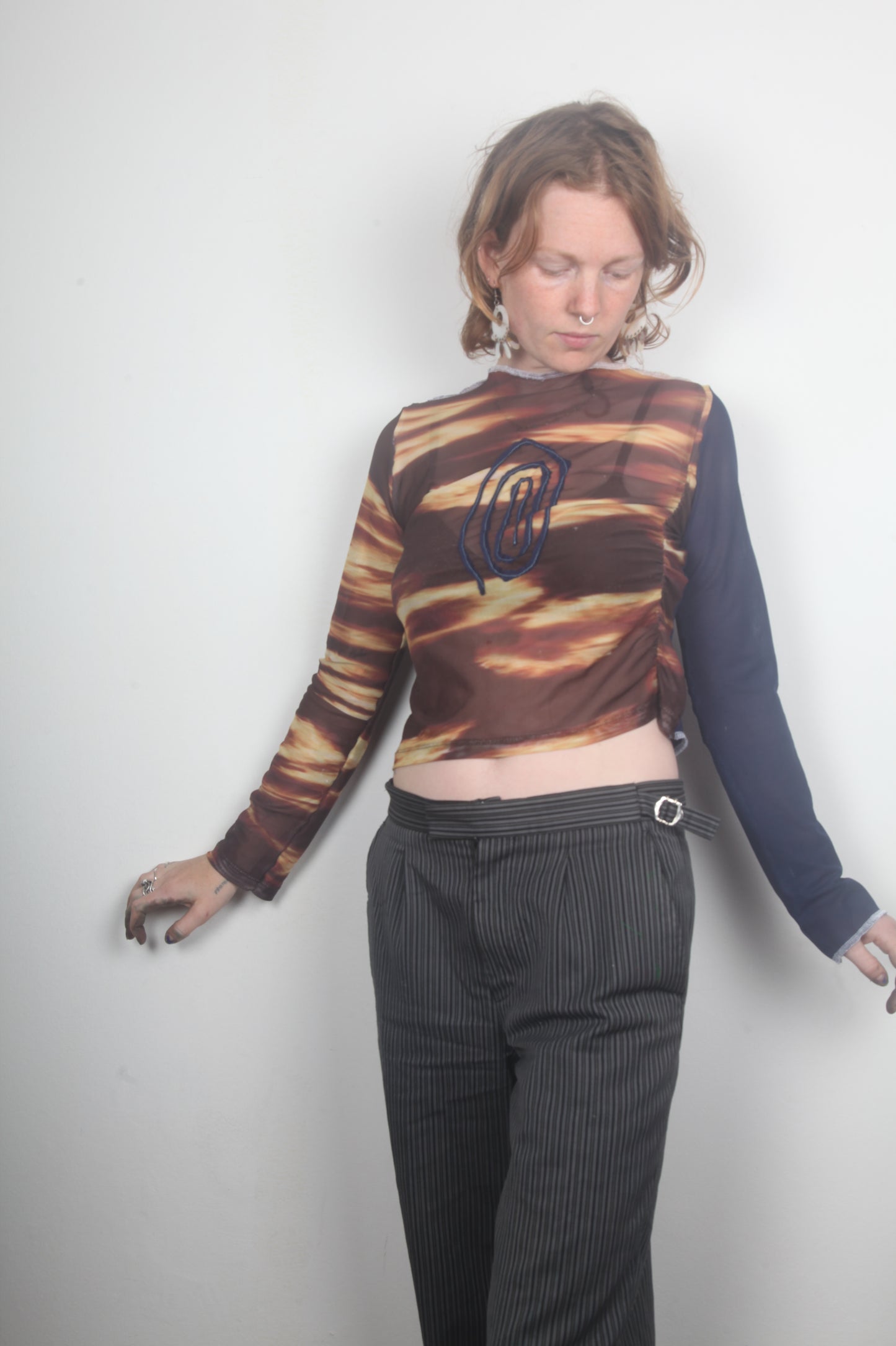 Reworked 1of1 Mesh Long Sleeve Figure Hugging Tee (S)