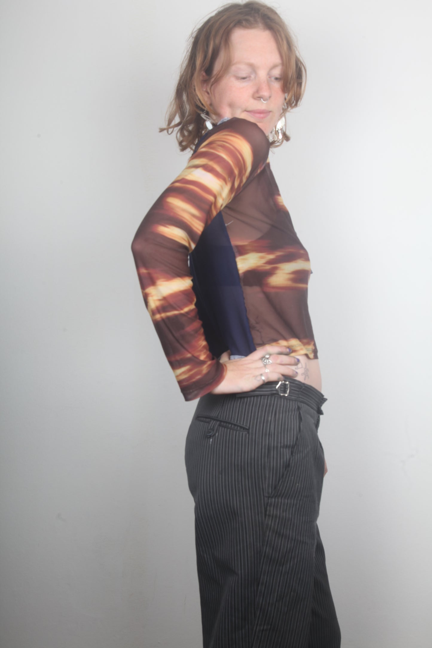 Reworked 1of1 Mesh Long Sleeve Figure Hugging Tee (S)
