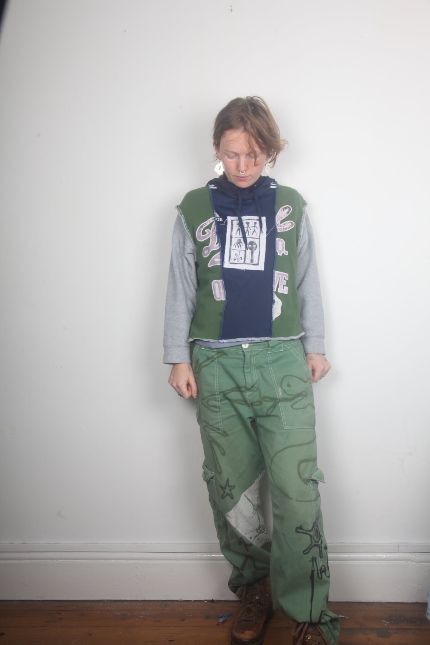 Patchwork Slow Fashion Cropped Hoodie (S)