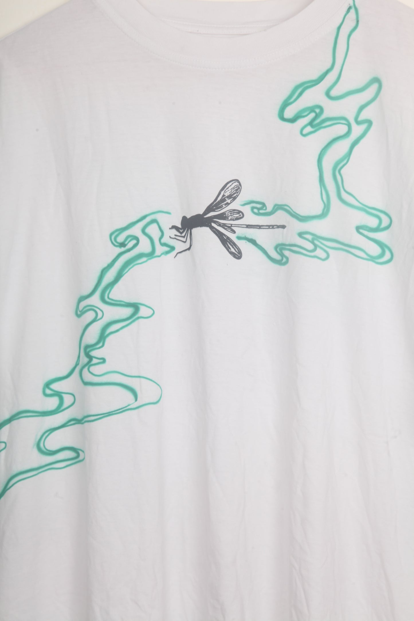 White Short Sleeve T-Shirt Graphic Upcycled Design (XL)