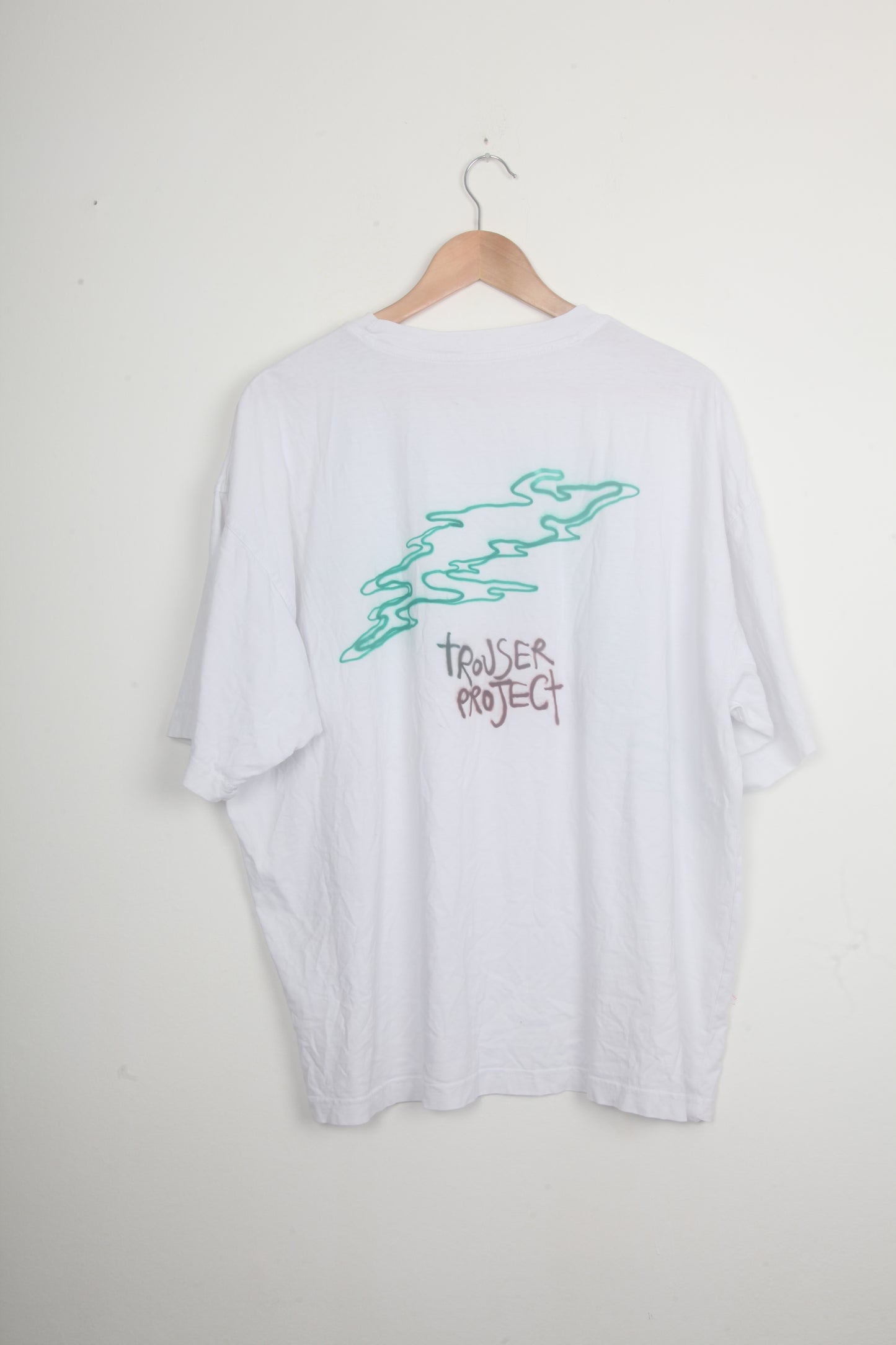 White Short Sleeve T-Shirt Graphic Upcycled Design (XL)