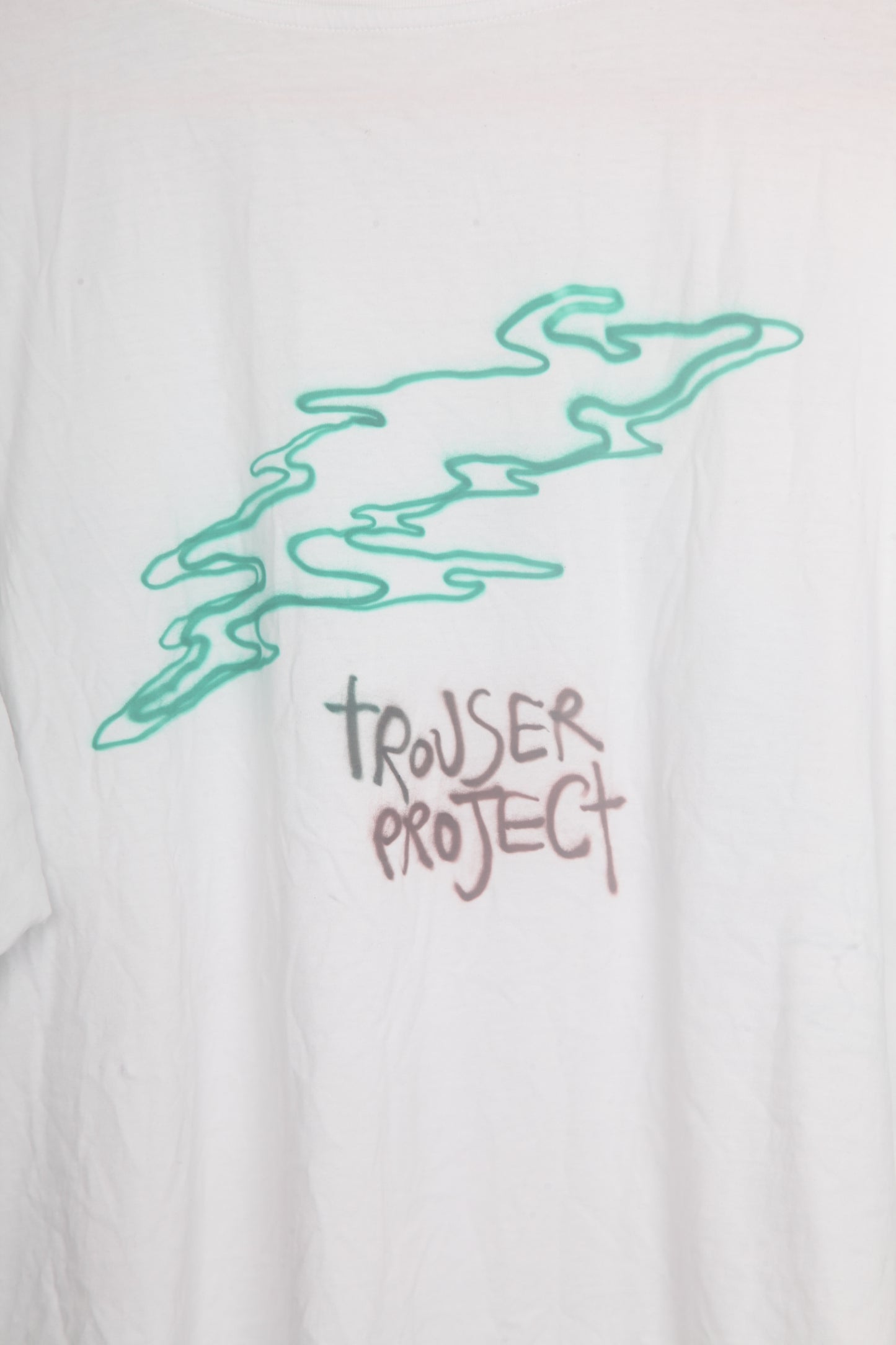 White Short Sleeve T-Shirt Graphic Upcycled Design (XL)