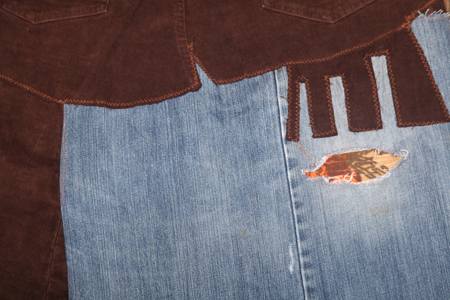 Patchwork denim midi skirt (UK16)