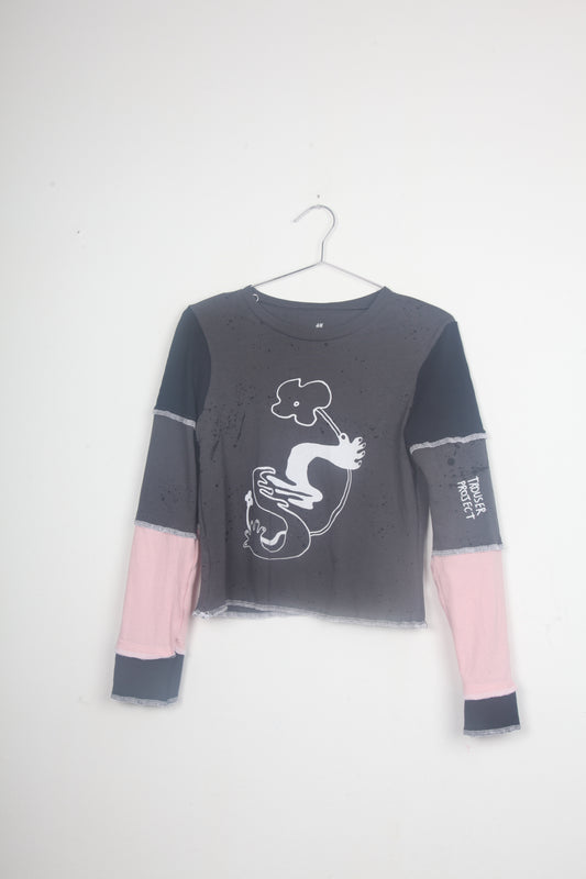 Cut & Sew Long Sleeve Top Graphic Prints (UK8)