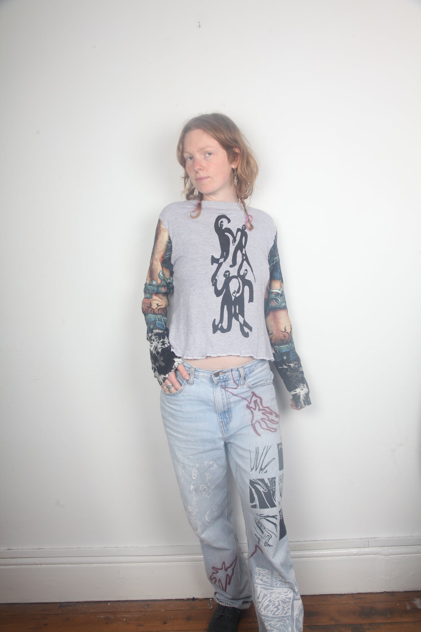 Cut & Sew Long Sleeve Top Graphic Prints (UK12)
