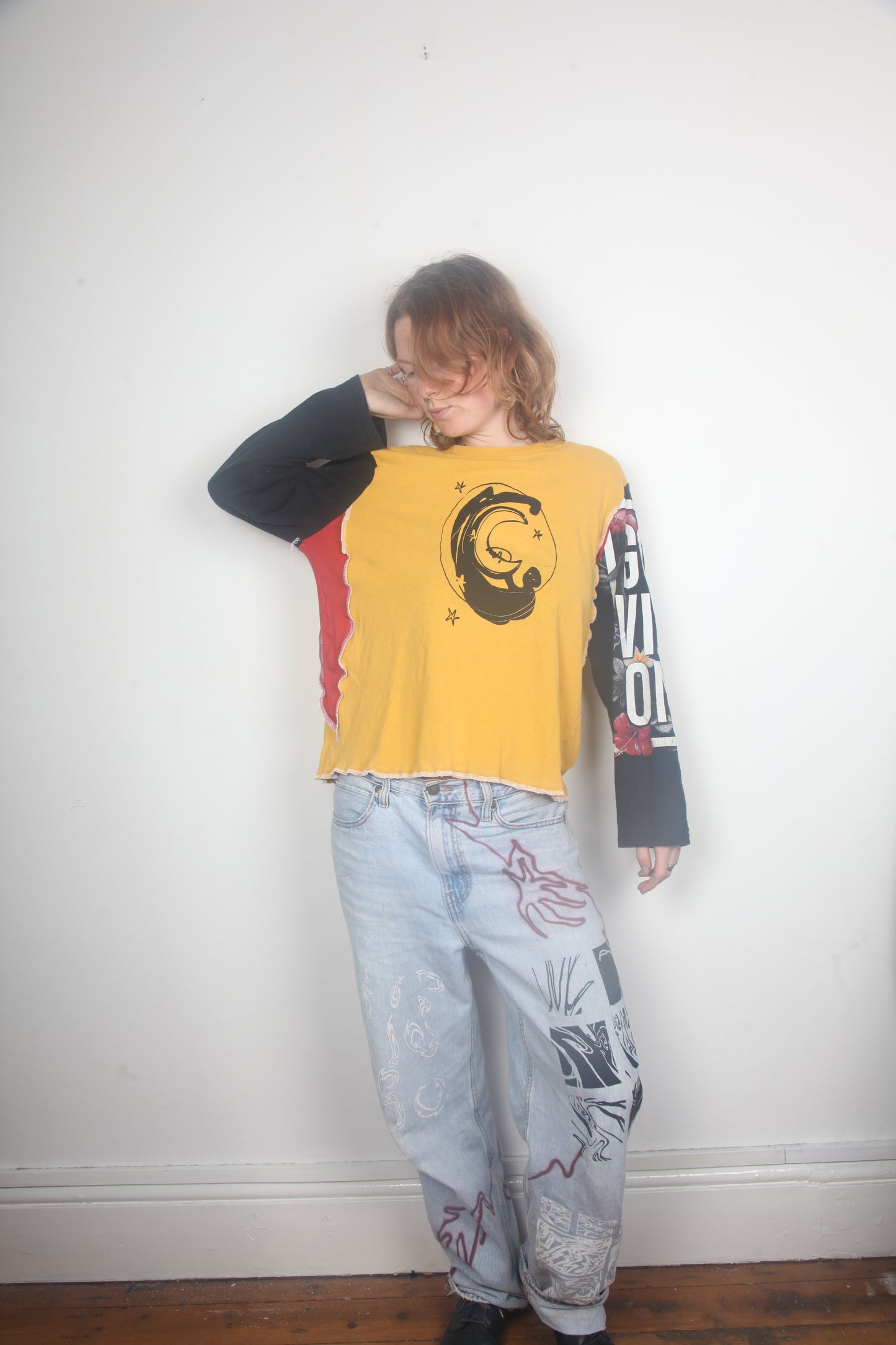 Cut & Sew Long Sleeve Top Graphic Prints (UK16)