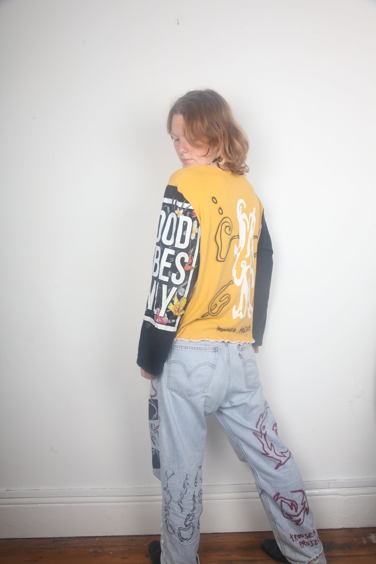 Cut & Sew Long Sleeve Top Graphic Prints (UK16)