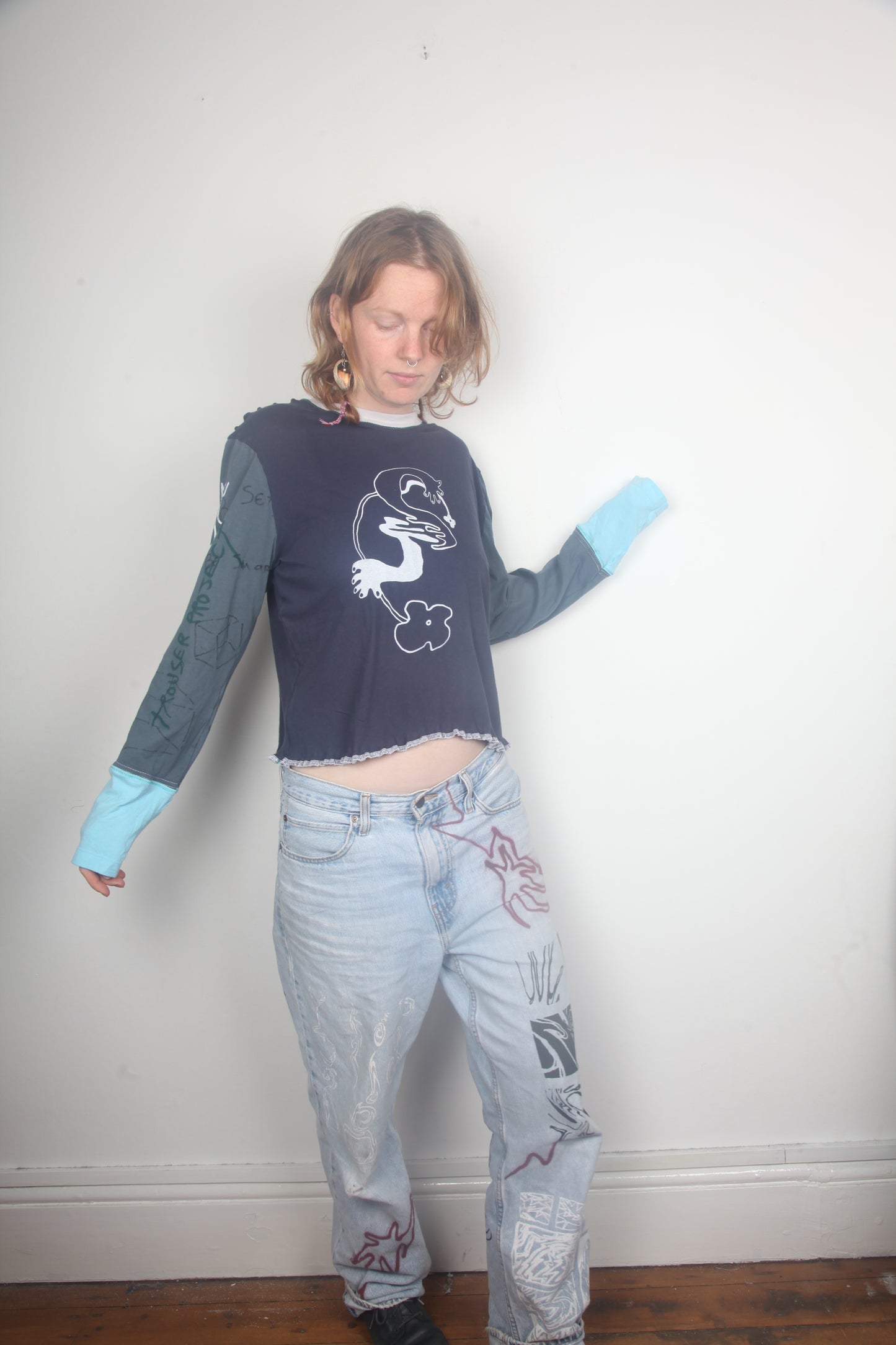 Cut & Sew Long Sleeve Top Graphic Prints (UK14)