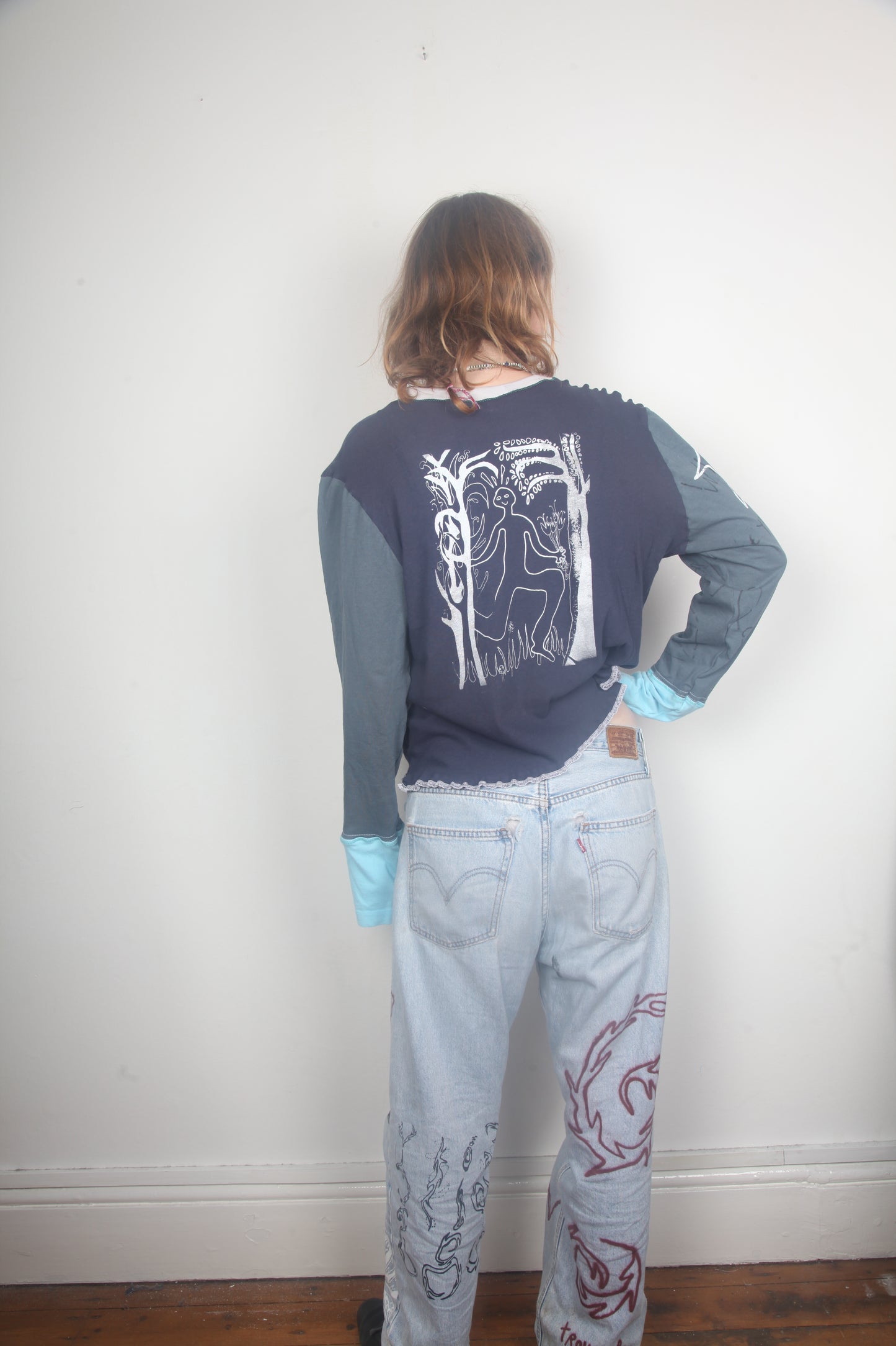 Cut & Sew Long Sleeve Top Graphic Prints (UK14)