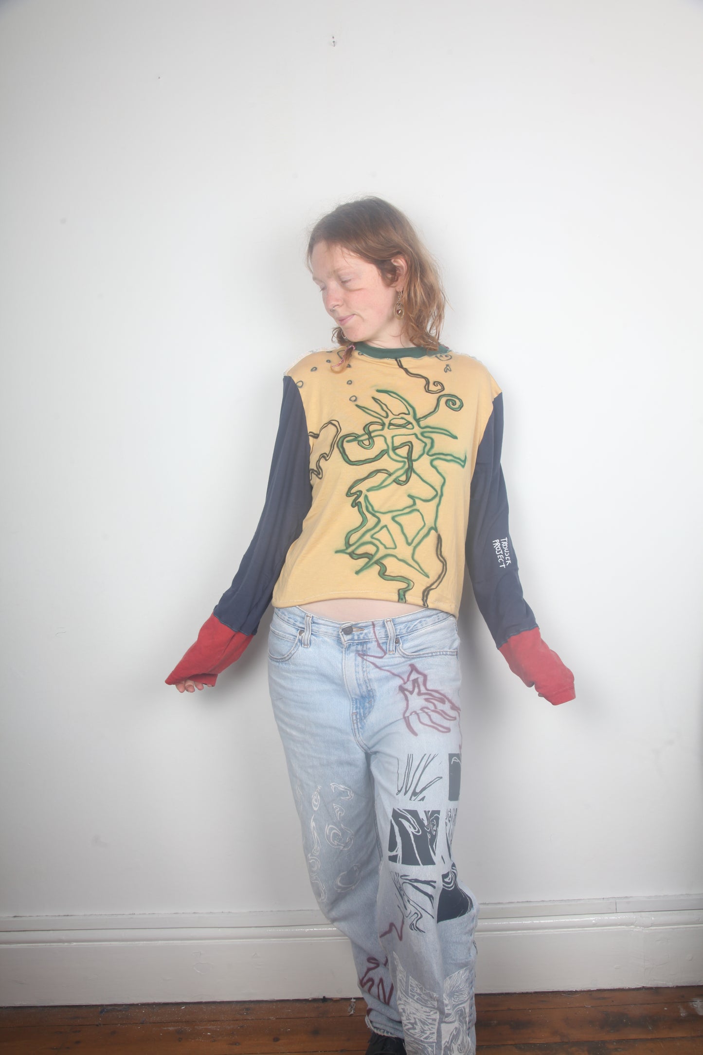 Cut & Sew Long Sleeve Top Graphic Prints (UK16)