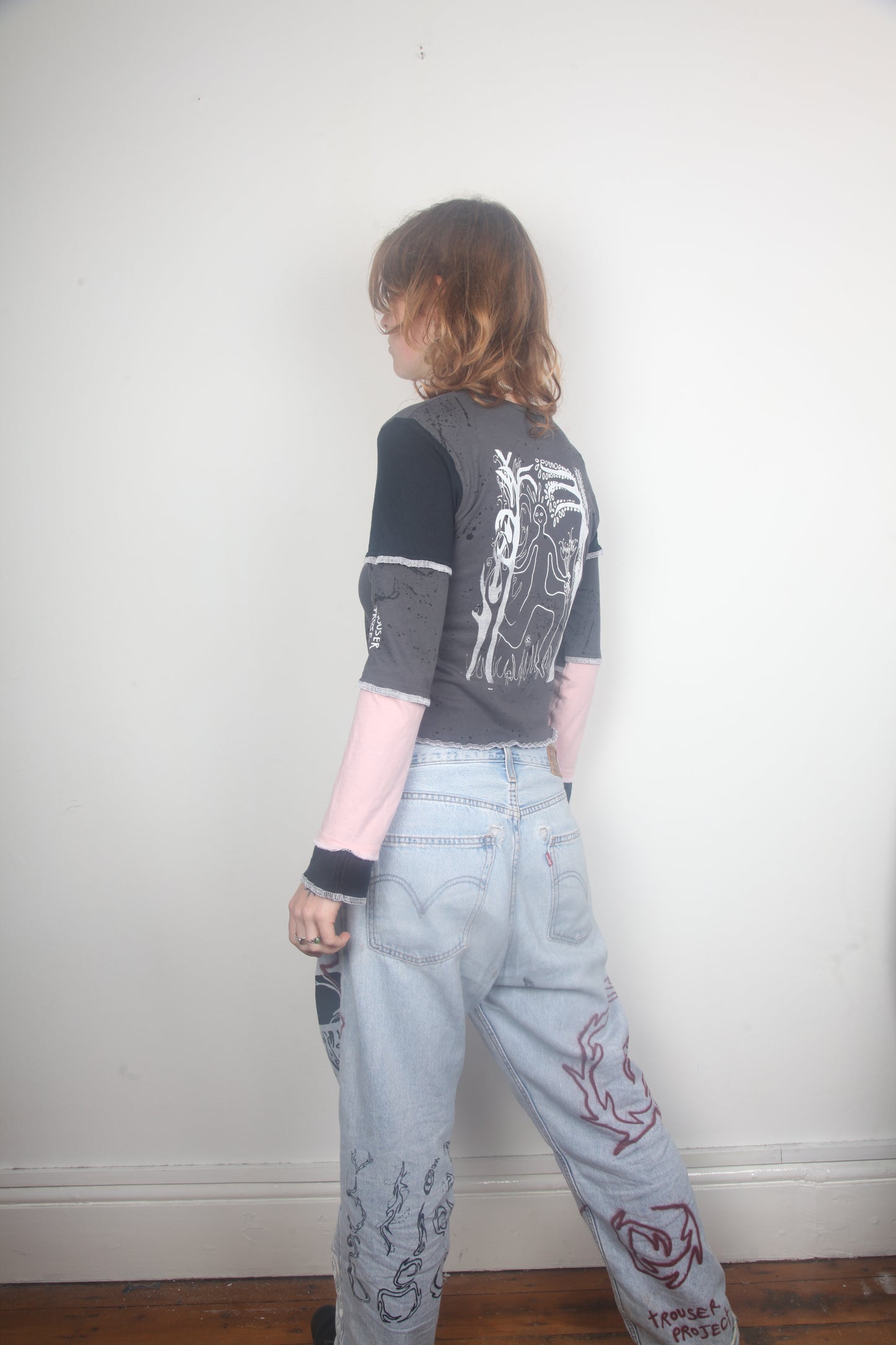 Cut & Sew Long Sleeve Top Graphic Prints (UK8)