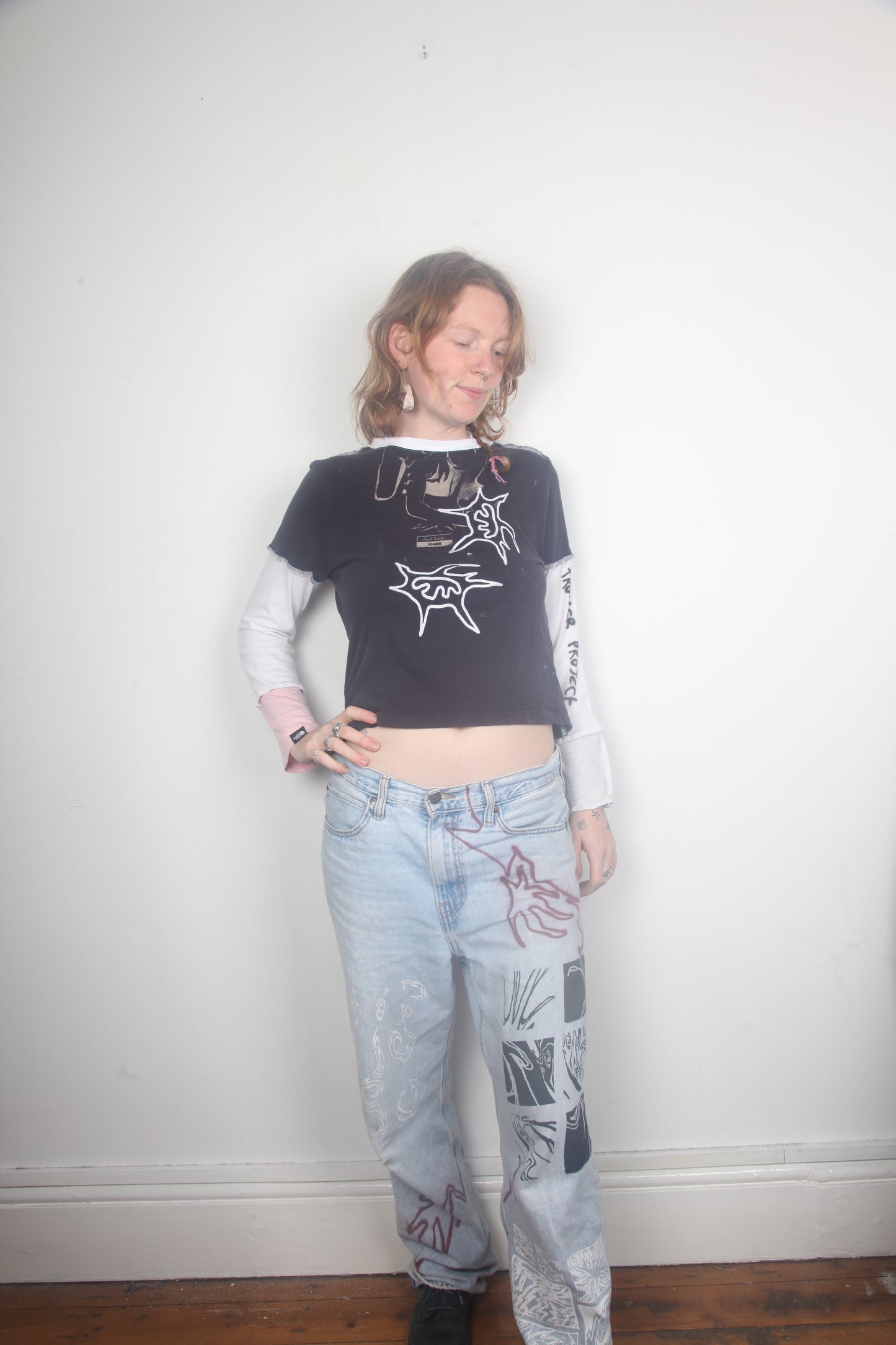 Cut & Sew Long Sleeve Top Graphic Prints (UK10)
