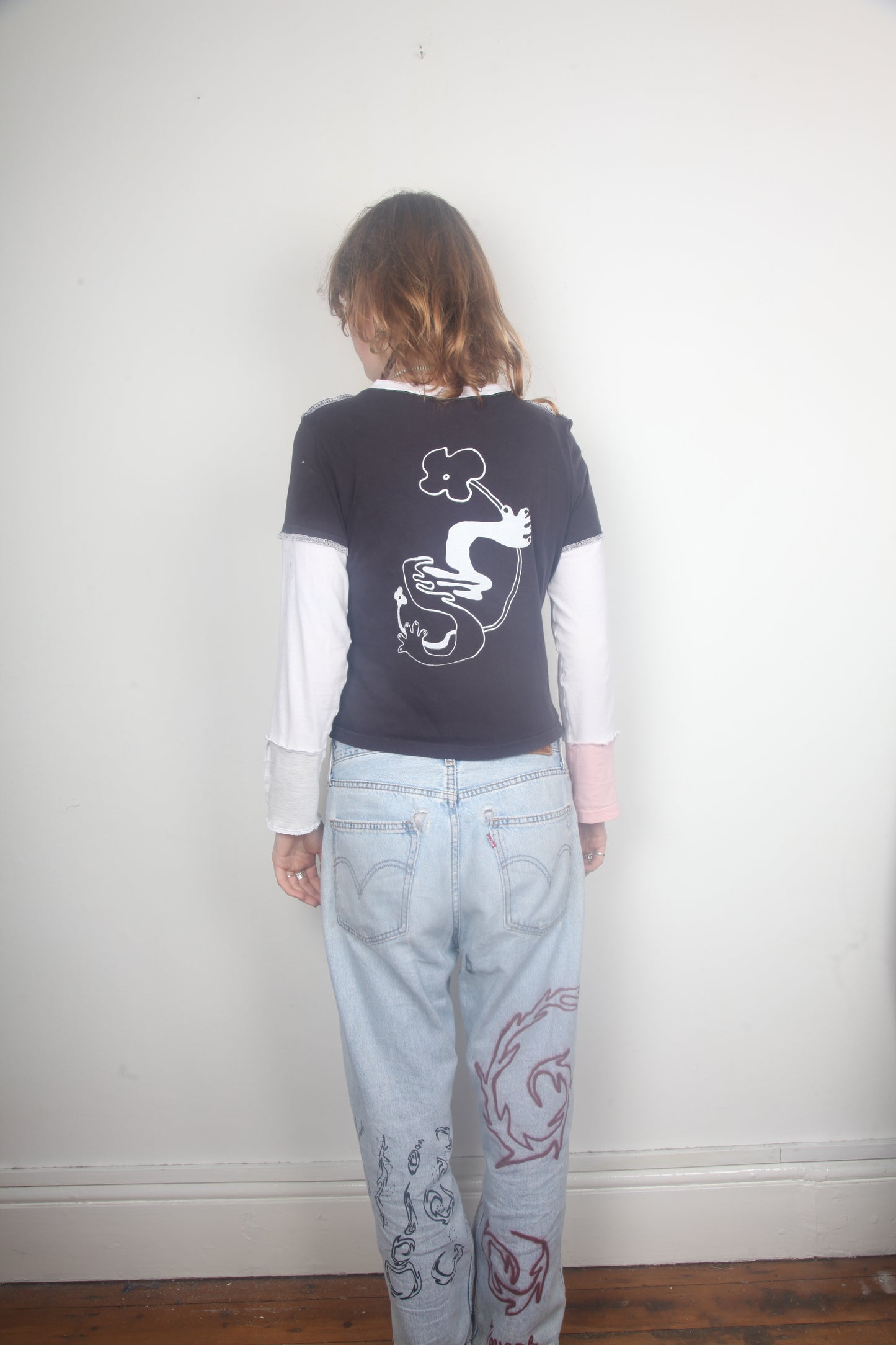 Cut & Sew Long Sleeve Top Graphic Prints (UK10)