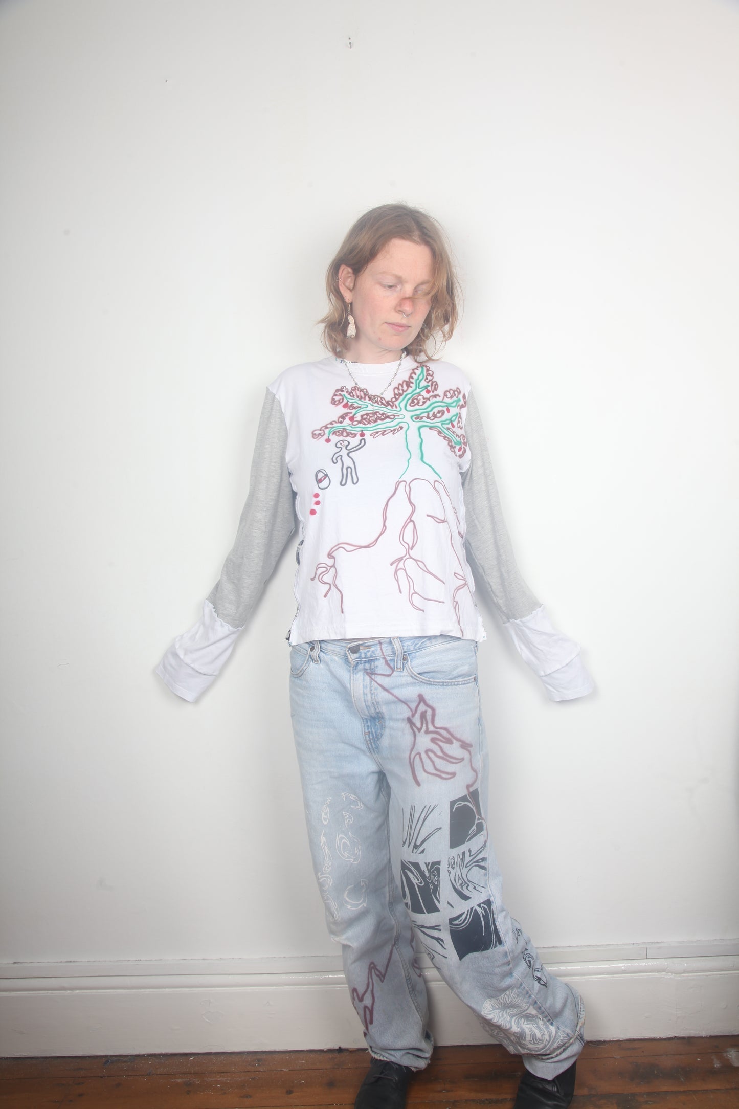 Cut & Sew Long Sleeve Top Graphic Prints (UK14)