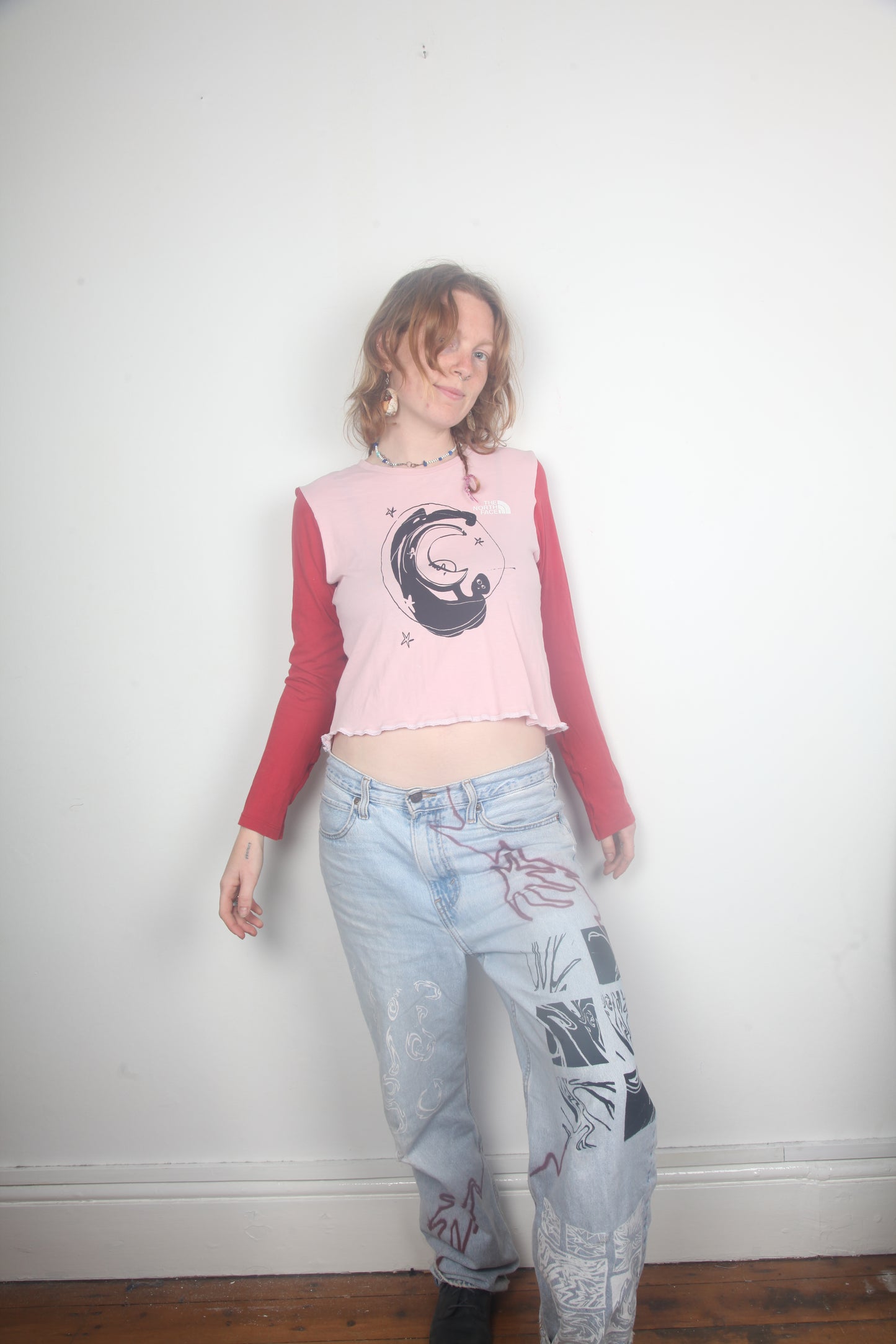 Cut & Sew Long Sleeve Top Graphic Prints (UK10)