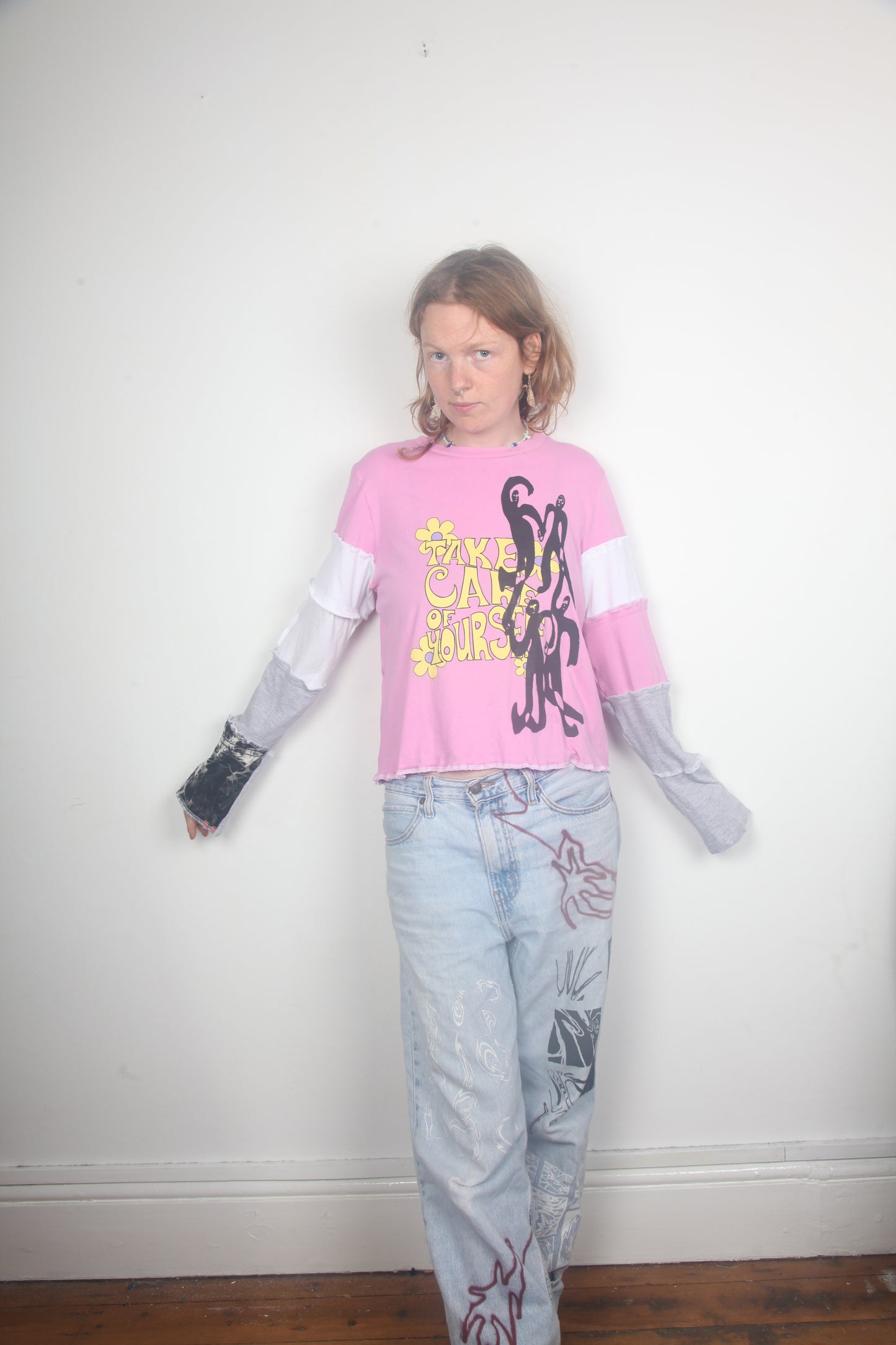 Cut & Sew Long Sleeve Top Graphic Prints (UK14)
