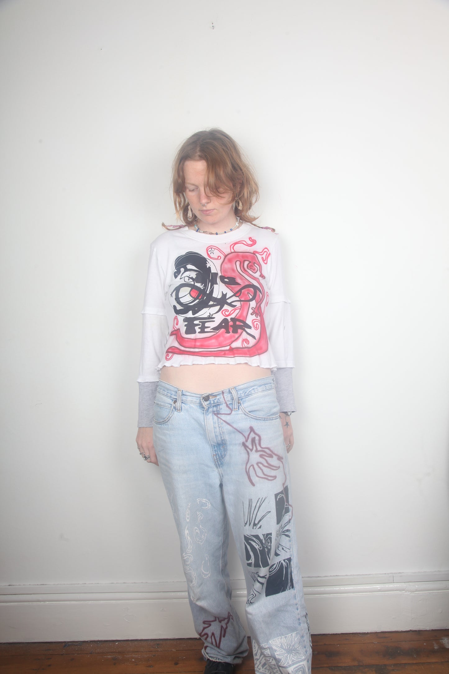 Cut & Sew Long Sleeve Top Graphic Prints (UK8)