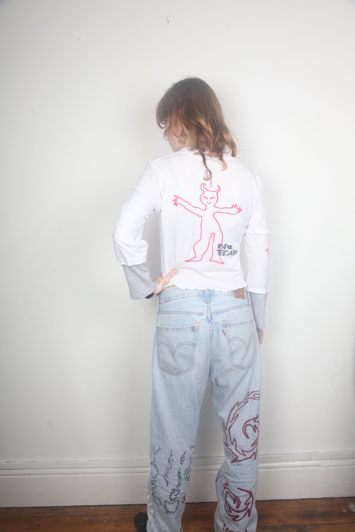 Cut & Sew Long Sleeve Top Graphic Prints (UK8)