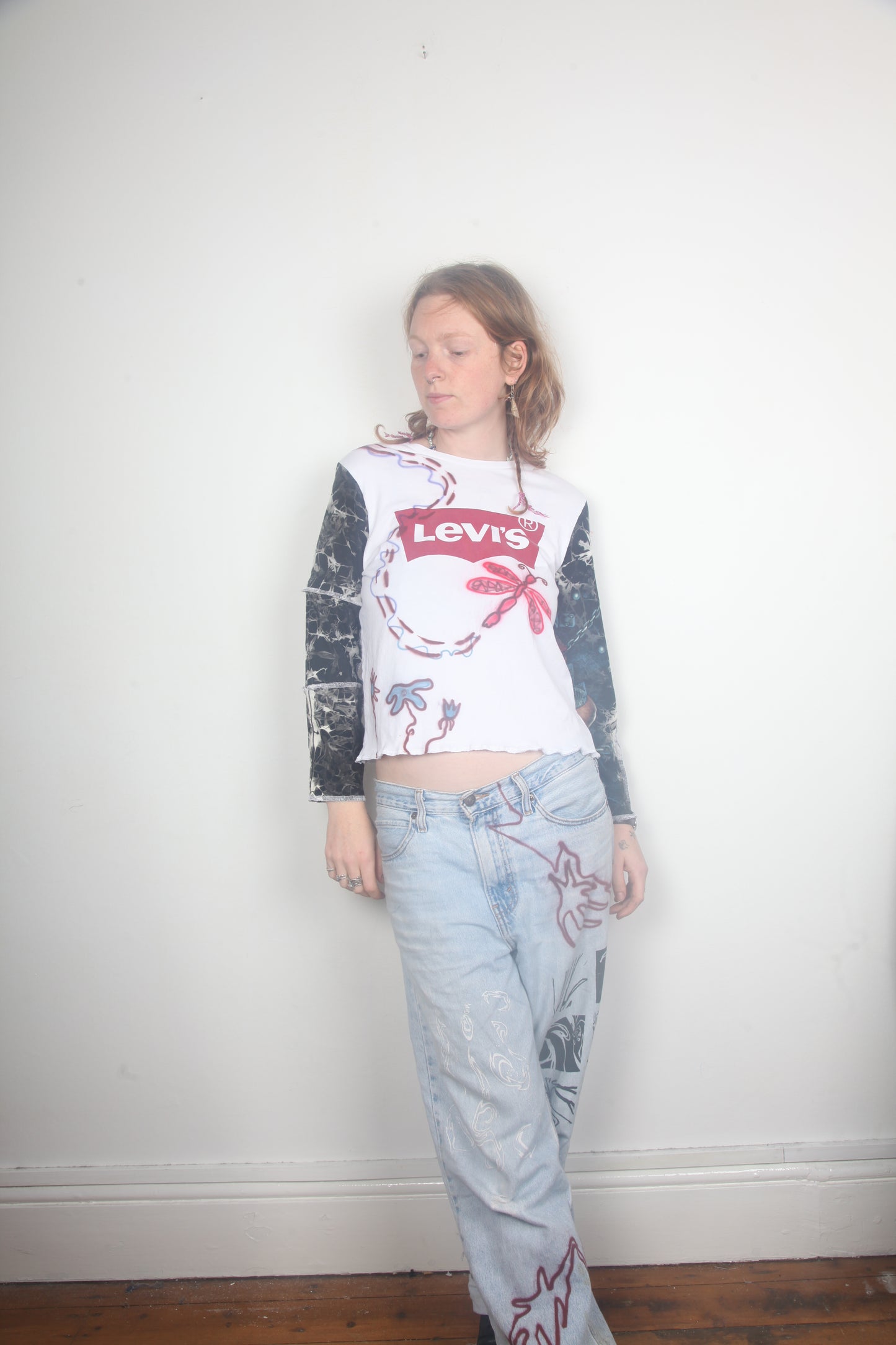 Cut & Sew Long Sleeve Top Graphic Prints (UK10)