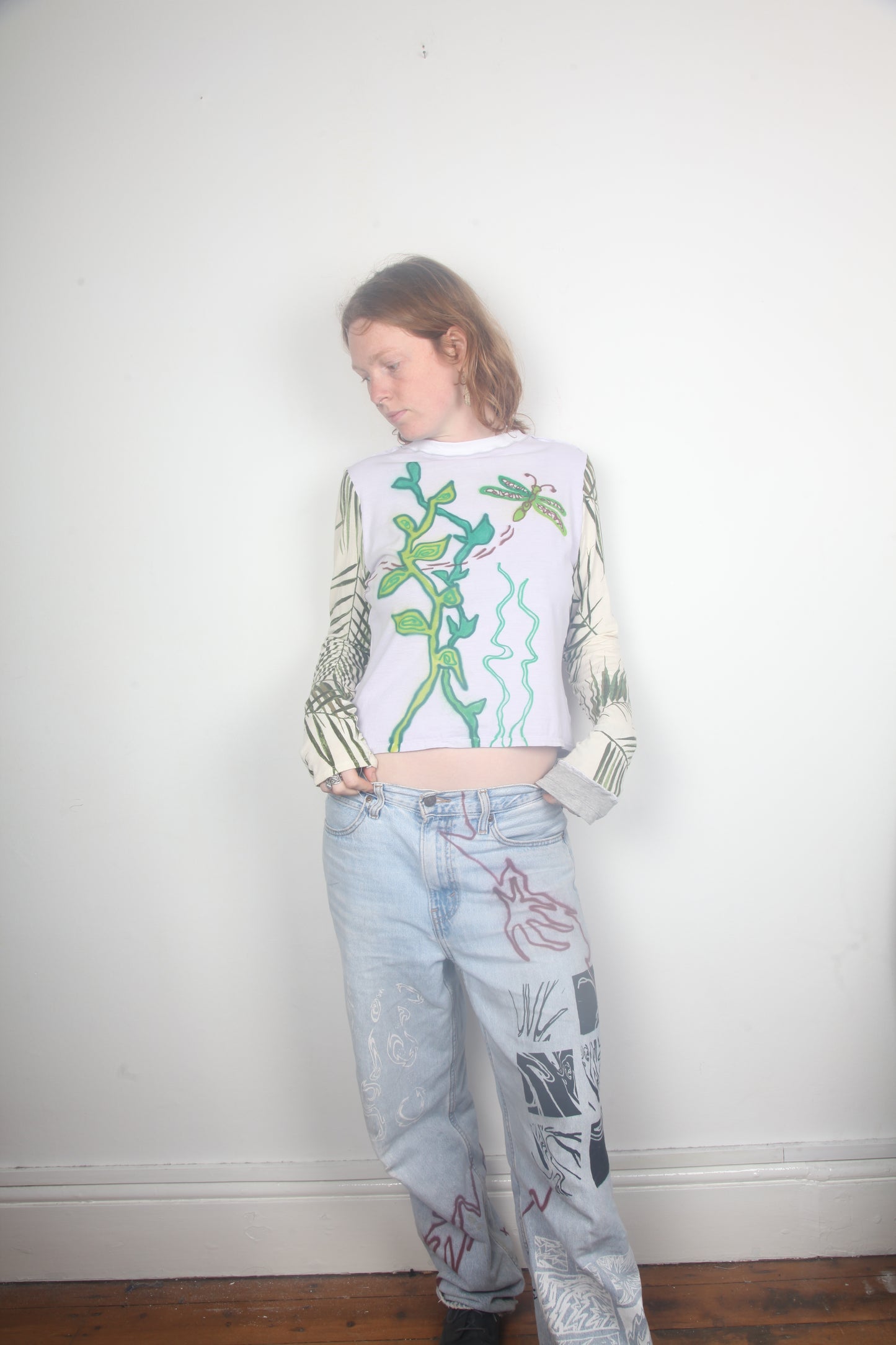 Cut & Sew Long Sleeve Top Graphic Prints (UK12)