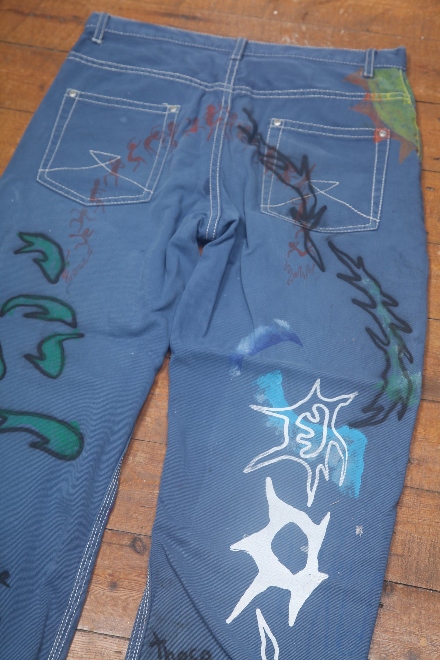 Hand Printed Blue Jeans